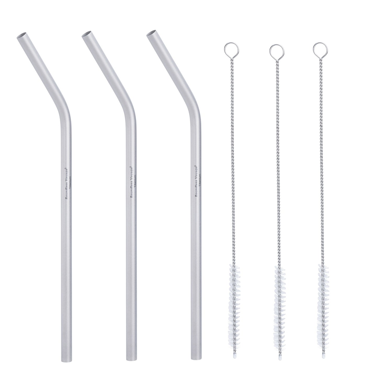 Boundless Voyage Reusable TA1 Titanium Straws, Curved Metal Drinking Straw Kit with Cleaning Brush & Storage Bag, Non-Disposable Eco-Friendly Drinkware for Home Travel Camping Ti1017T