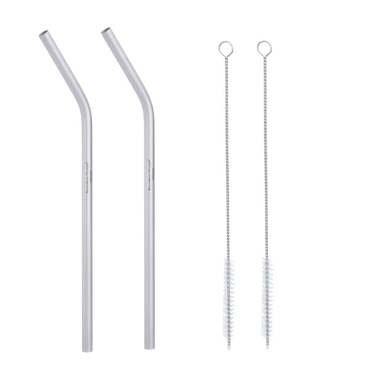 Boundless Voyage Reusable TA1 Titanium Straws, Curved Metal Drinking Straw Kit with Cleaning Brush & Storage Bag, Non-Disposable Eco-Friendly Drinkware for Home Travel Camping Ti1017T
