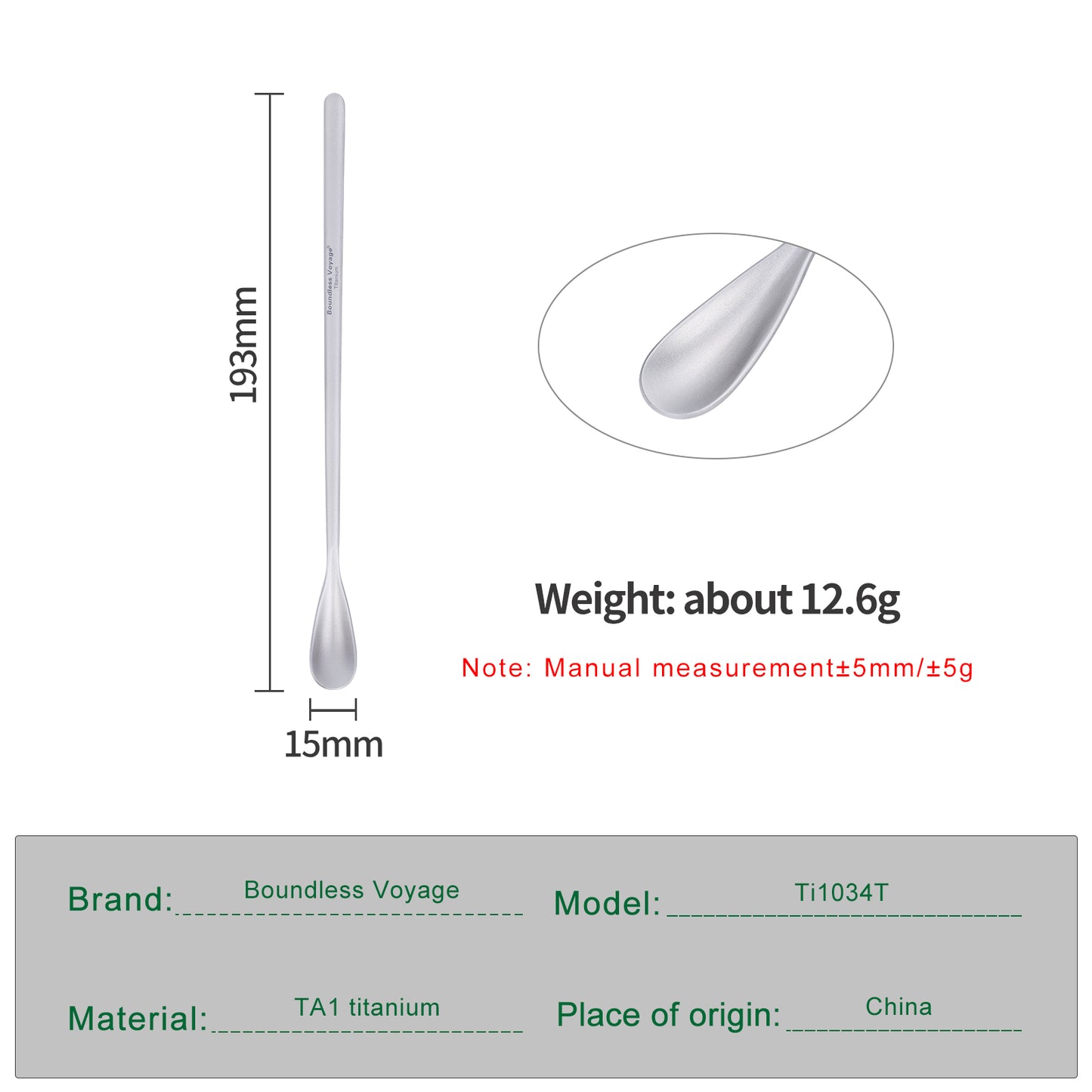 Boundless Voyage Titanium Coffee Spoon Long Handle Tea Spoon Ultralight Small Ladle Durable Cutlery Stir Spoon Bar Spoon Cocktail Mixing Stirrers for Drink Ti1034T-Ti1035T