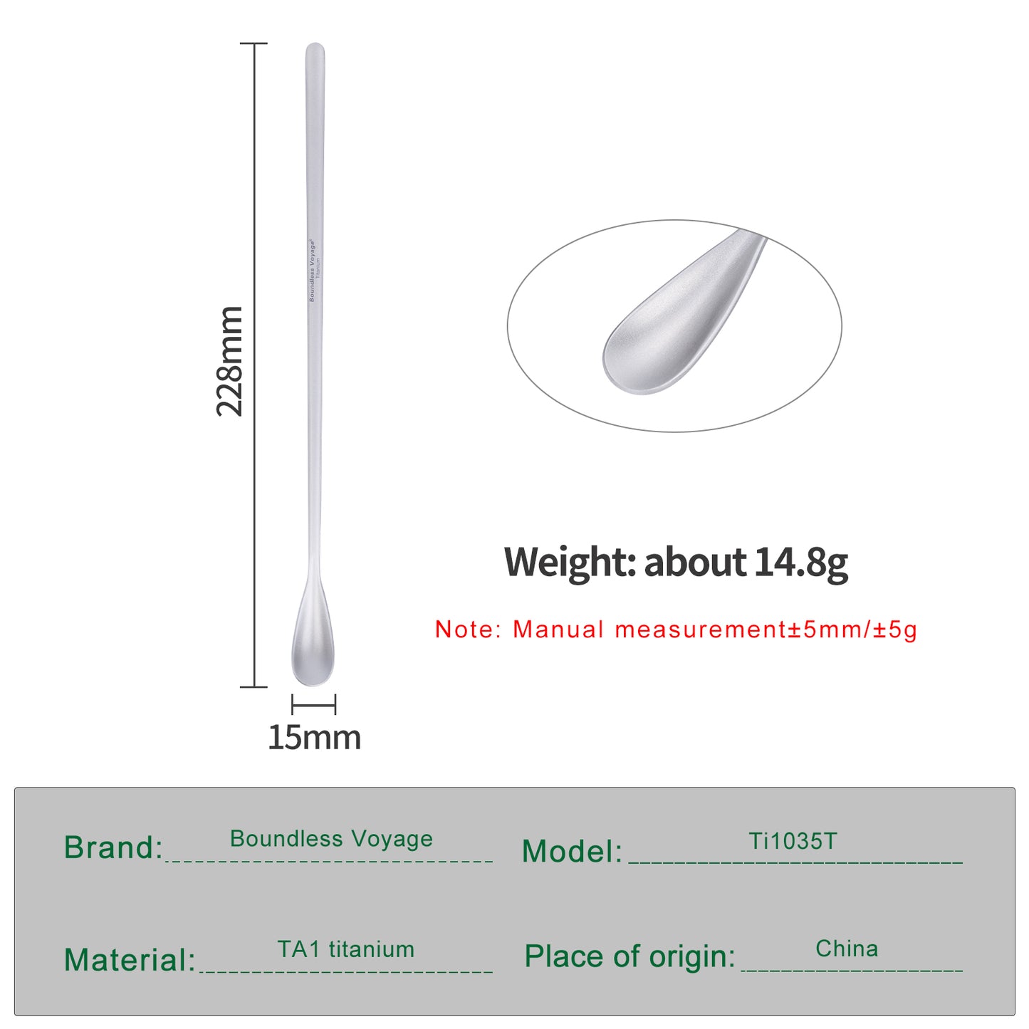 Boundless Voyage Titanium Coffee Spoon Long Handle Tea Spoon Ultralight Small Ladle Durable Cutlery Stir Spoon Bar Spoon Cocktail Mixing Stirrers for Drink Ti1034T-Ti1035T
