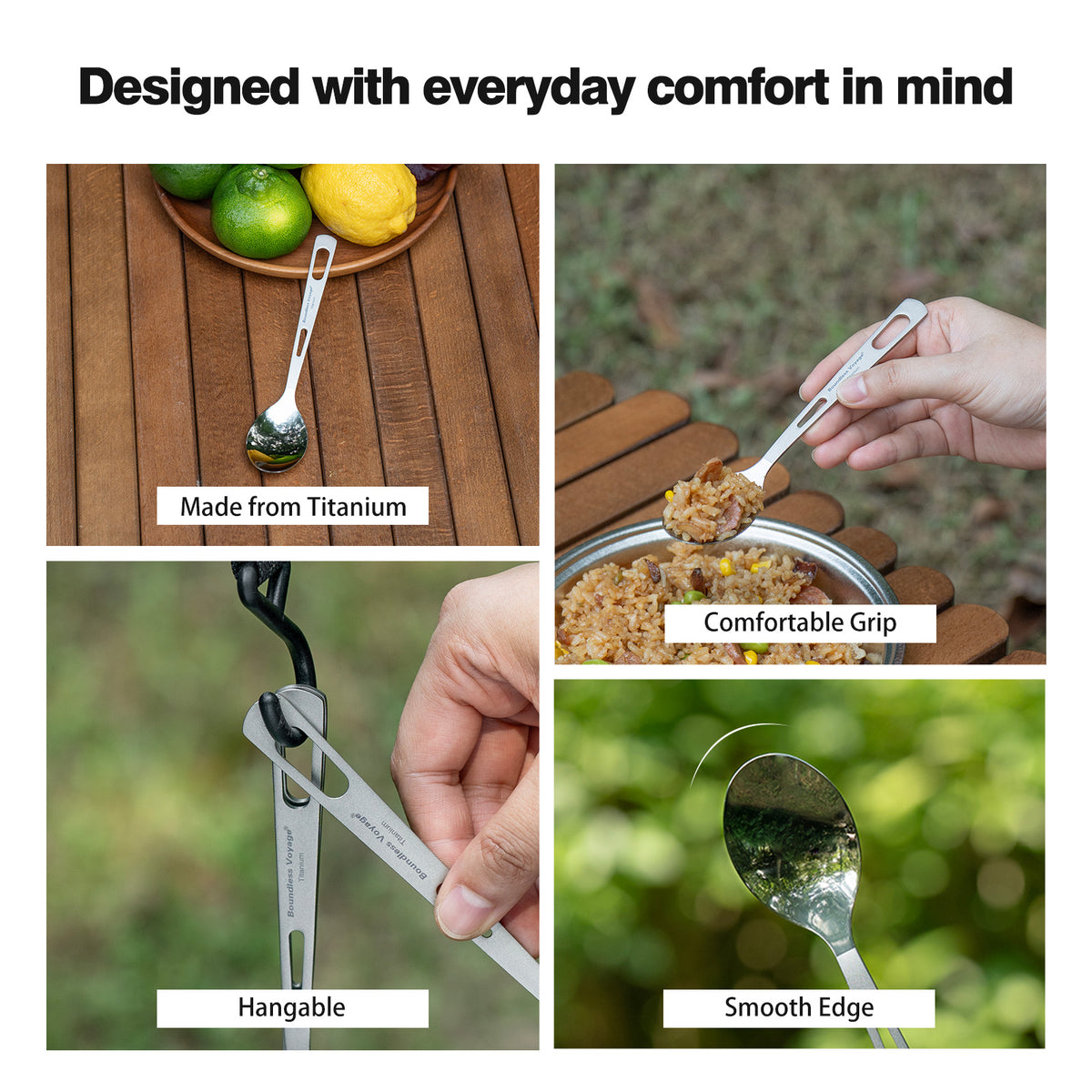 Boundless Voyage Titanium Cutlery Spoon Fork Knife Chopsticks Ultralight Tableware for Camping Hiking Ti1041T-Ti1054T