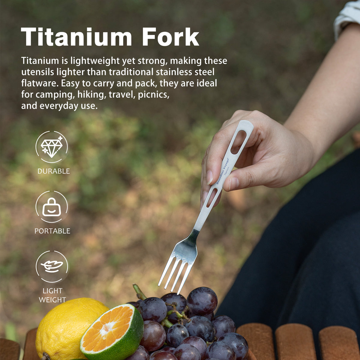 Boundless Voyage Titanium Cutlery Spoon Fork Knife Chopsticks Ultralight Tableware for Camping Hiking Ti1041T-Ti1054T