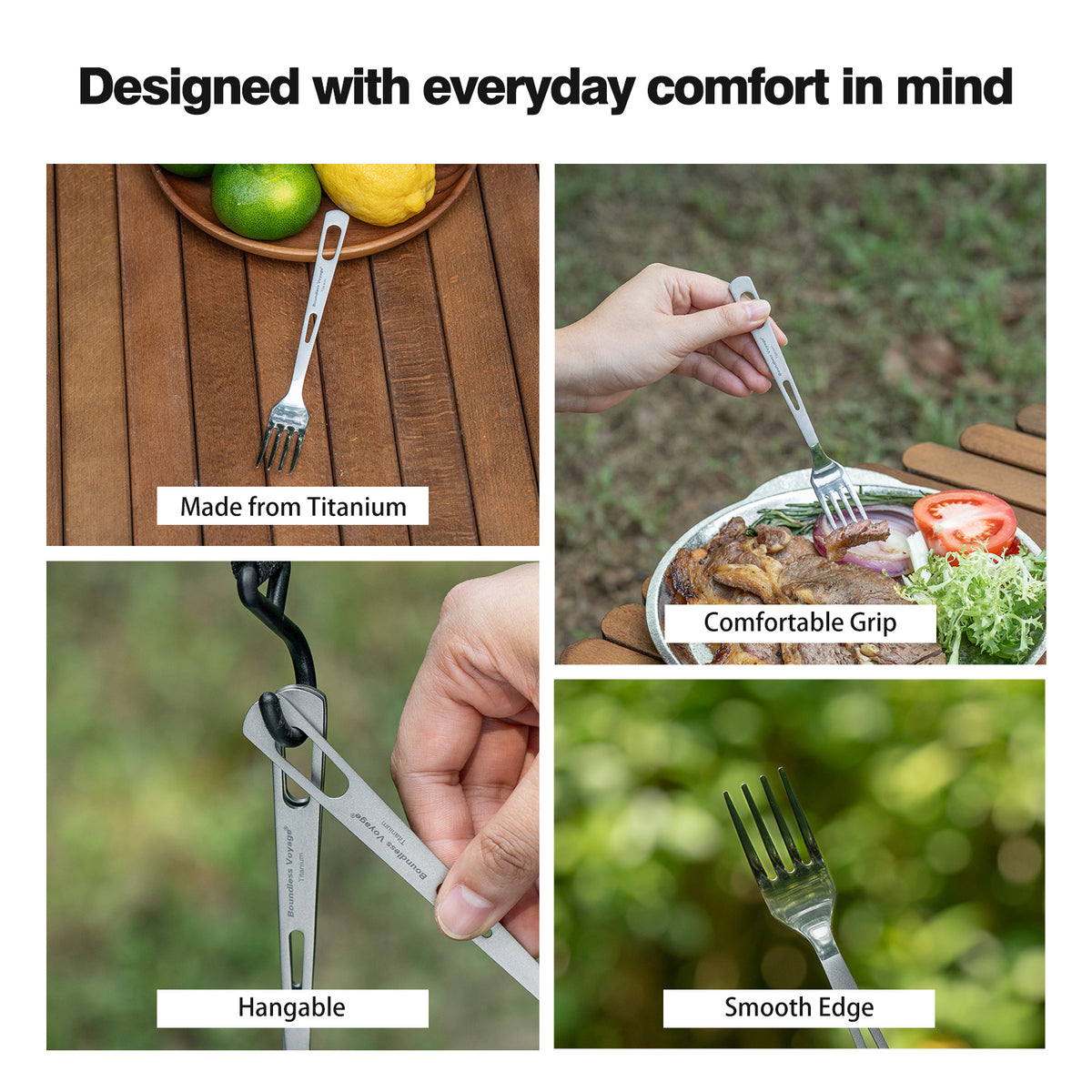 Boundless Voyage Titanium Cutlery Spoon Fork Knife Chopsticks Ultralight Tableware for Camping Hiking Ti1041T-Ti1054T