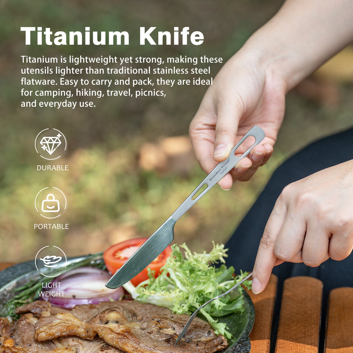 Boundless Voyage Titanium Cutlery Spoon Fork Knife Chopsticks Ultralight Tableware for Camping Hiking Ti1041T-Ti1054T