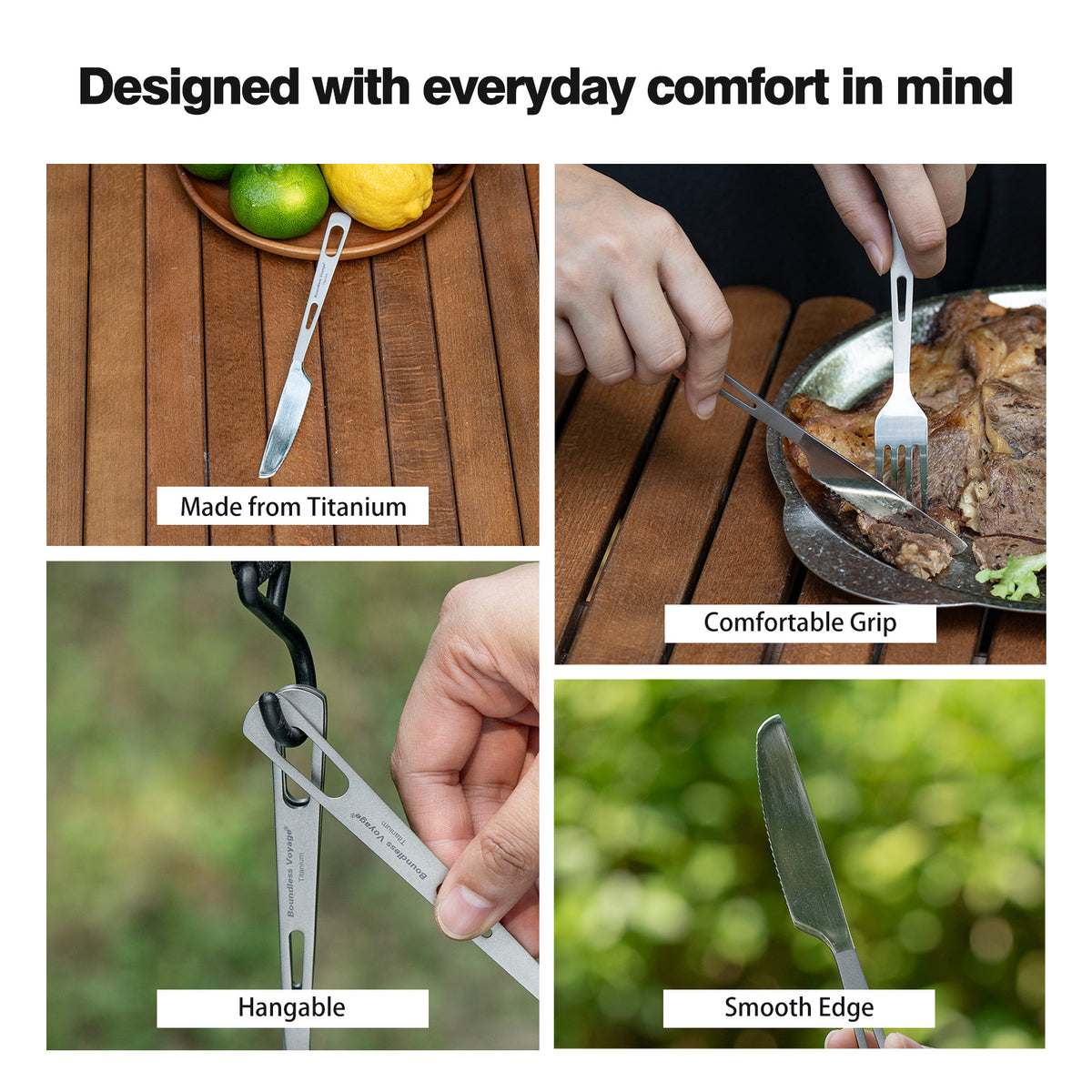 Boundless Voyage Titanium Cutlery Spoon Fork Knife Chopsticks Ultralight Tableware for Camping Hiking Ti1041T-Ti1054T