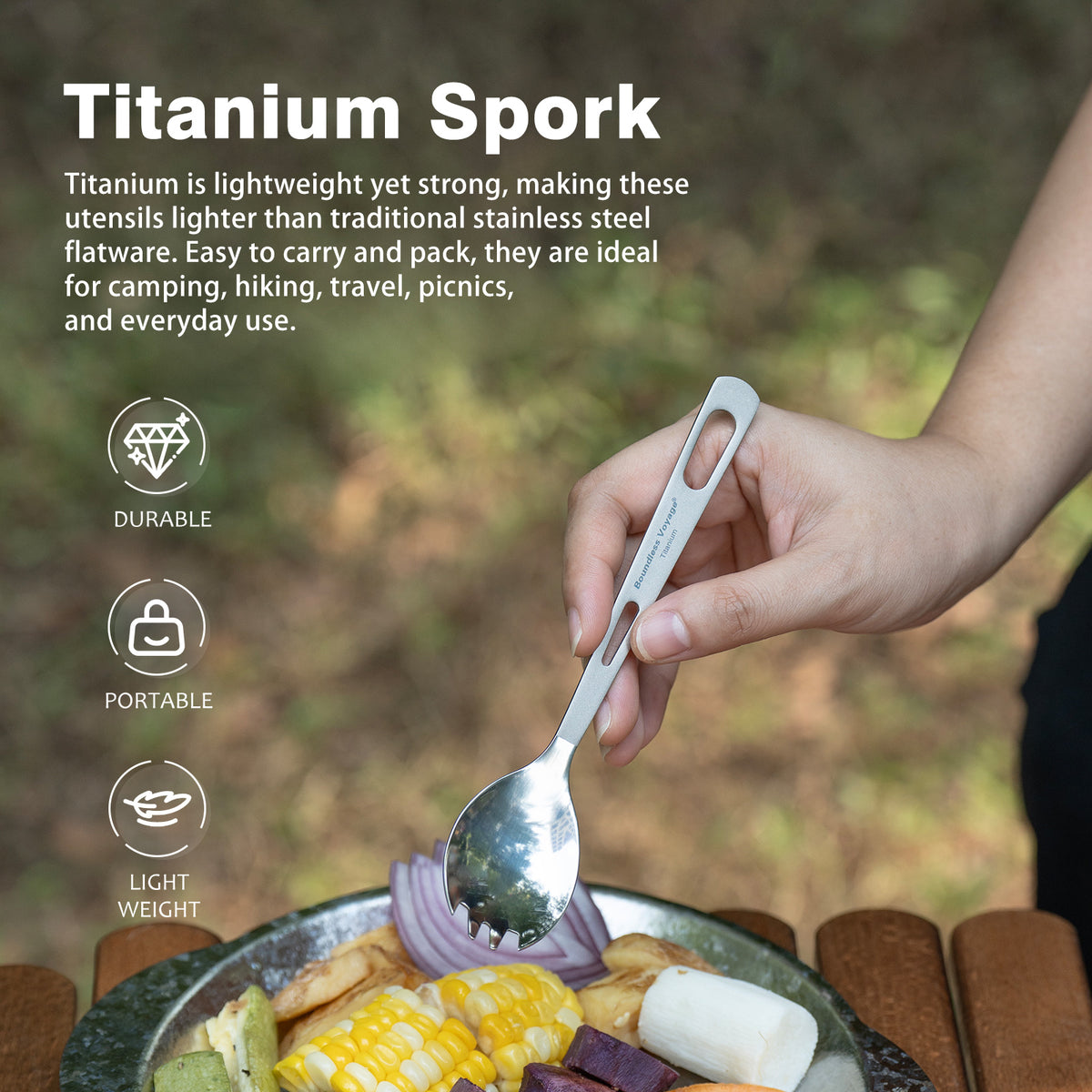 Boundless Voyage Titanium Cutlery Spoon Fork Knife Chopsticks Ultralight Tableware for Camping Hiking Ti1041T-Ti1054T