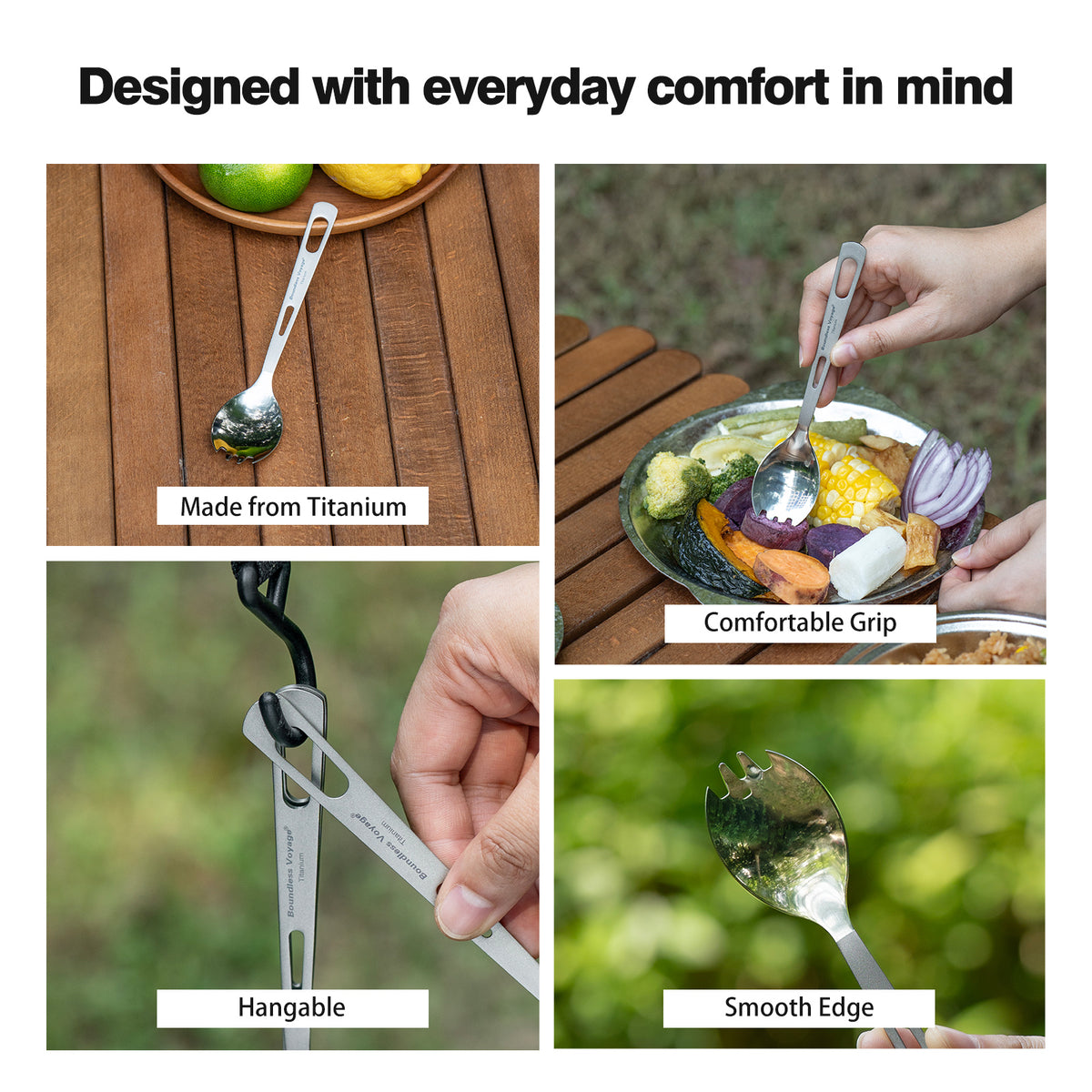 Boundless Voyage Titanium Cutlery Spoon Fork Knife Chopsticks Ultralight Tableware for Camping Hiking Ti1041T-Ti1054T