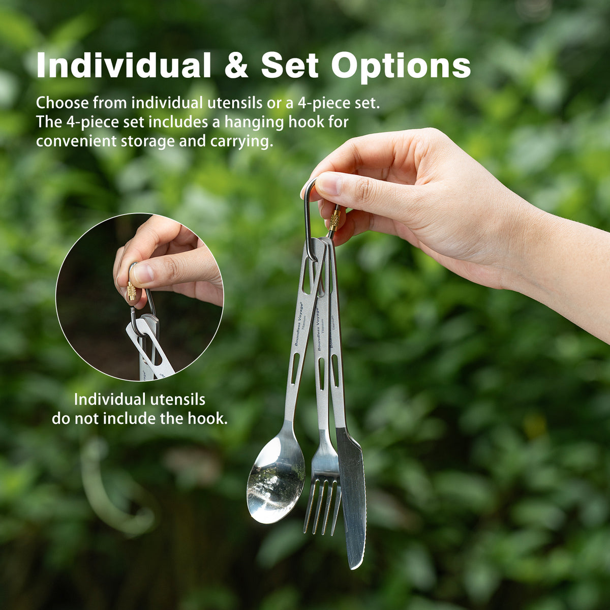 Boundless Voyage Titanium Cutlery Spoon Fork Knife Chopsticks Ultralight Tableware for Camping Hiking Ti1041T-Ti1054T