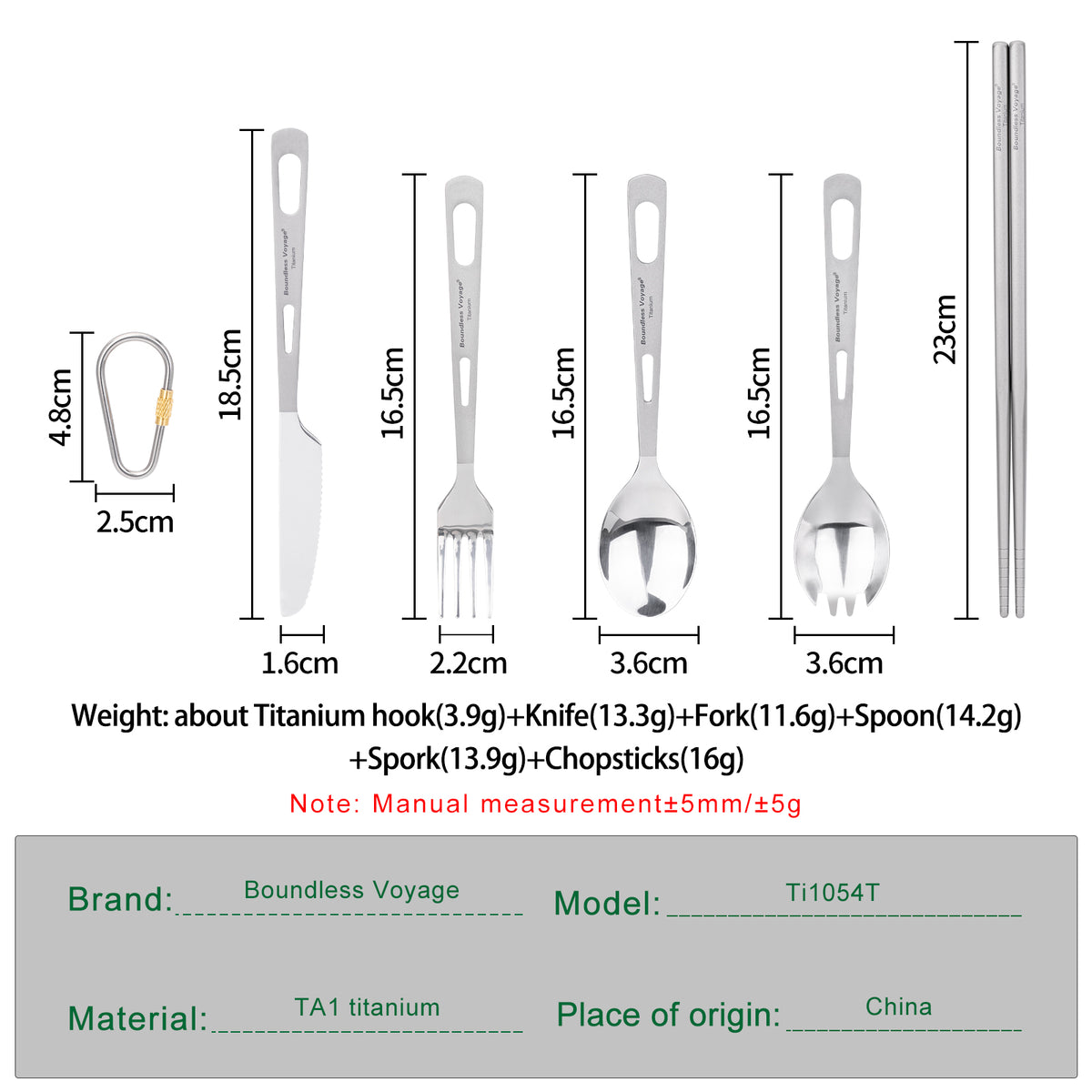 Boundless Voyage Titanium Cutlery Spoon Fork Knife Chopsticks Ultralight Tableware for Camping Hiking Ti1041T-Ti1054T