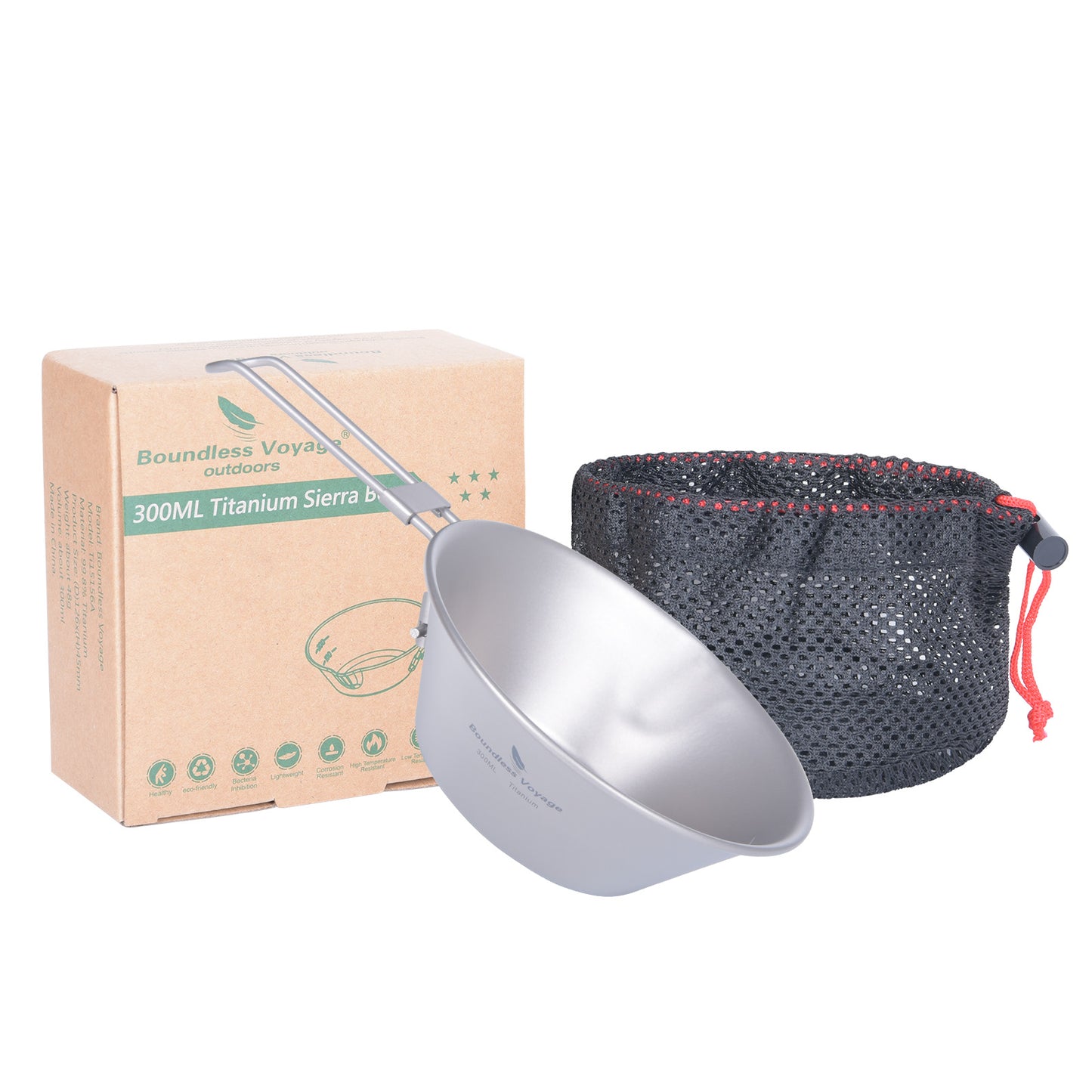 Boundless Voyage Titanium Sierra Bowl Foldable Handle Anti-Drip Spout, 300ml 450ml Camping Bowl Ti1087T-Ti1089T