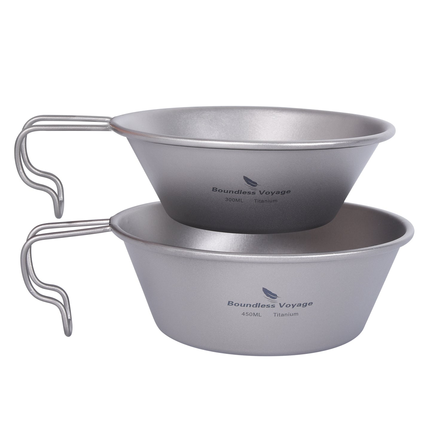 Boundless Voyage Sandblasted Pure Titanium Sierra Cup Bowl with Handle 300ml / 450ml | Portable Outdoor Mug Cookware Tableware for Camping & Hiking Ti1090T-Ti1092T