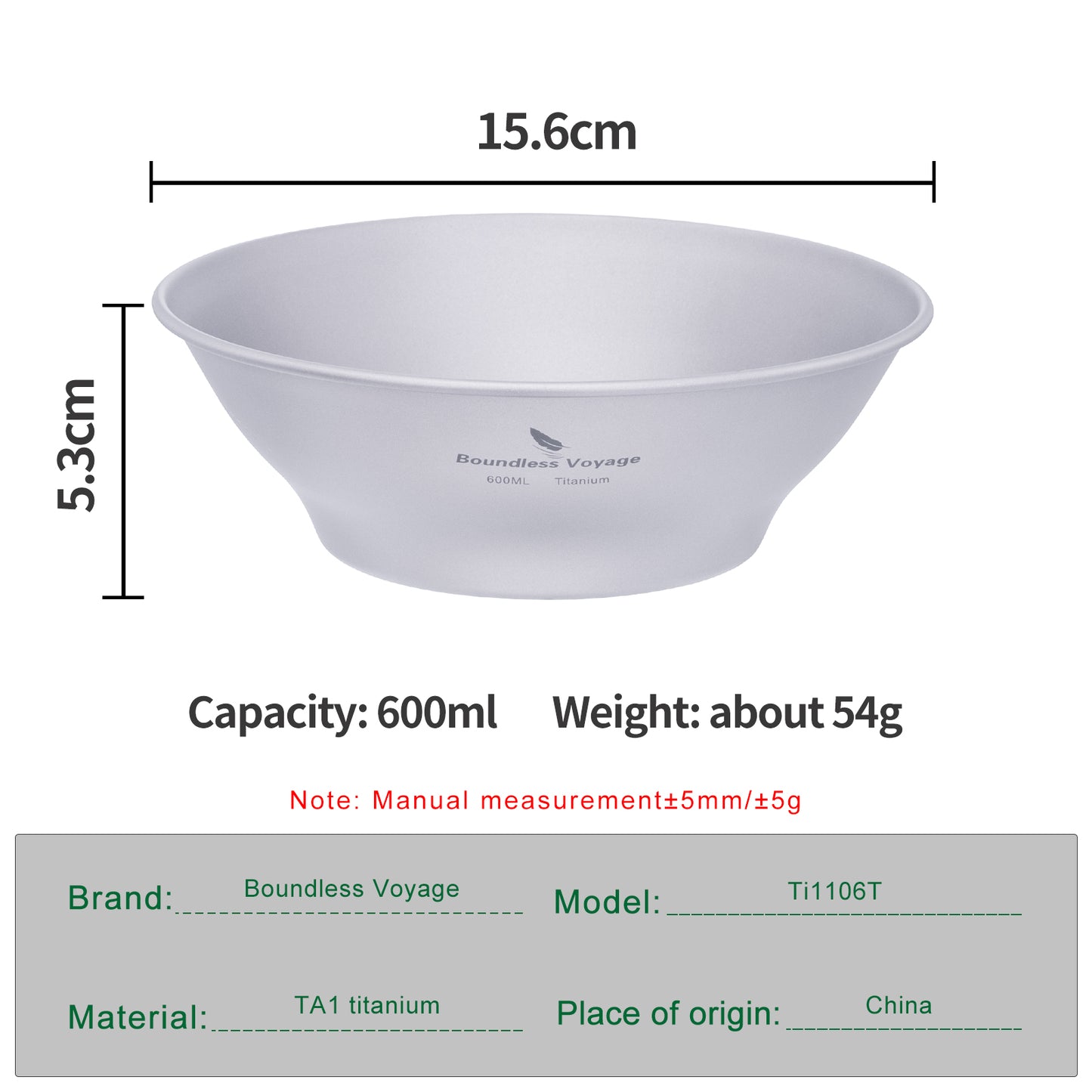 Boundless Voyage 600ml/800ml Pure Titanium Camping Bowl | Ultralight Single-Wall Portable Outdoor Dish for Hiking, Backpacking & Travel Ti1106T/Ti1107T