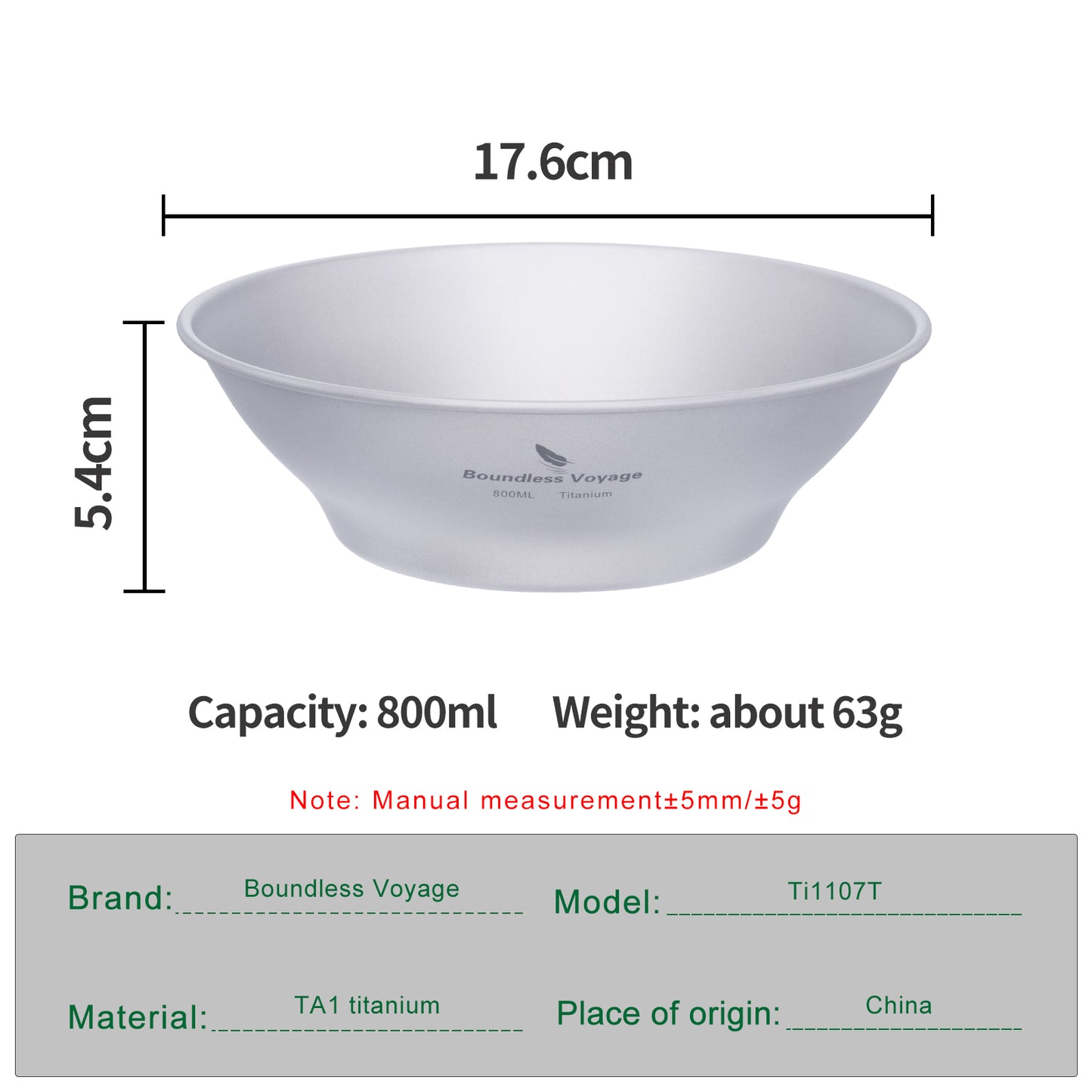 Boundless Voyage 600ml/800ml Pure Titanium Camping Bowl | Ultralight Single-Wall Portable Outdoor Dish for Hiking, Backpacking & Travel Ti1106T/Ti1107T