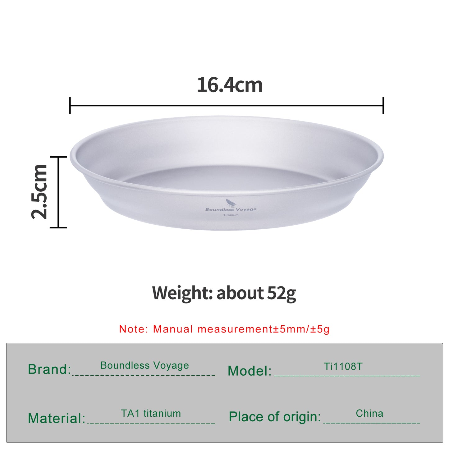 Boundless Voyage Pure Titanium Pan Plate | Ultralight Single-Wall Camping Tableware Dish for Outdoor Cooking, Hiking & Backpacking Ti1108T/Ti1109T