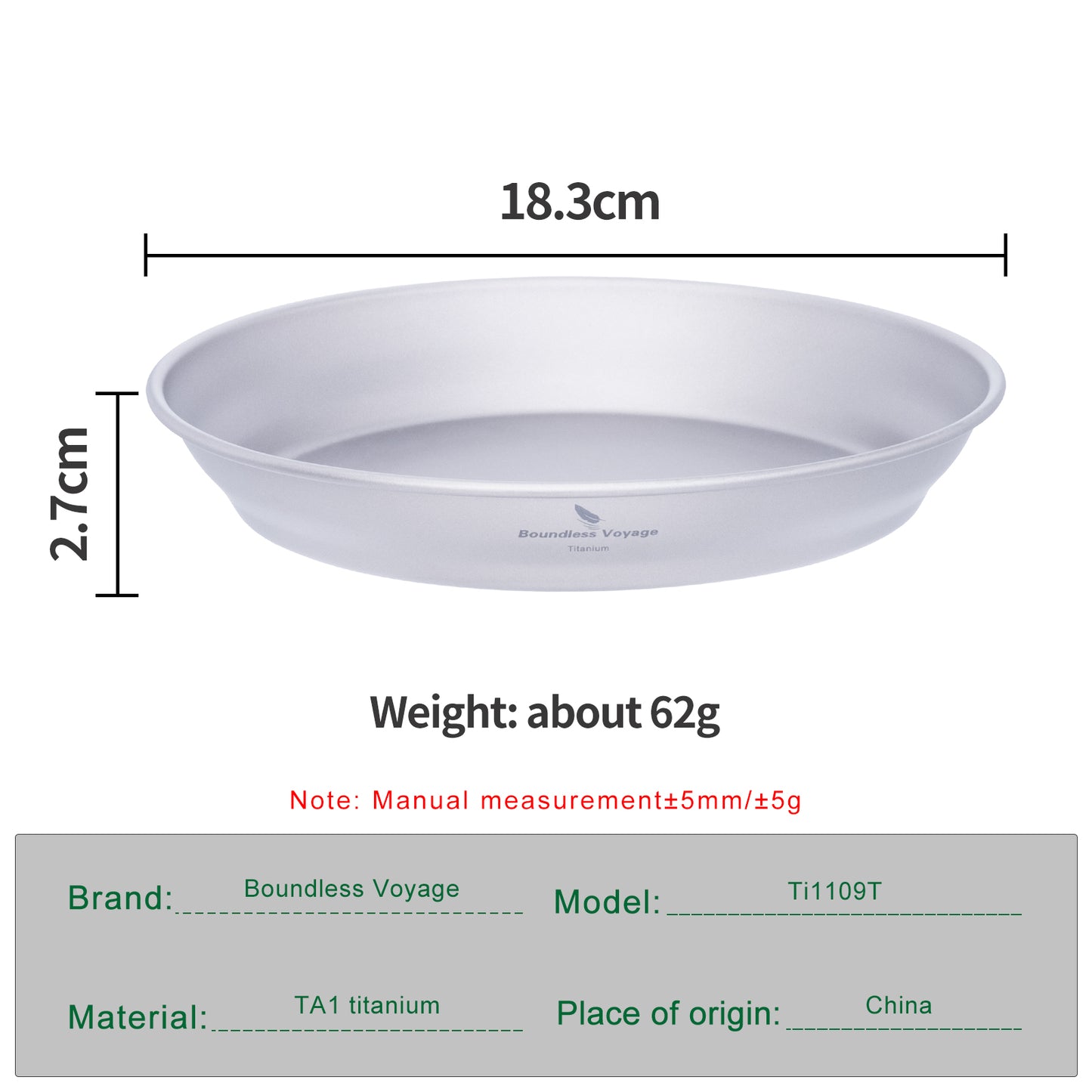 Boundless Voyage Pure Titanium Pan Plate | Ultralight Single-Wall Camping Tableware Dish for Outdoor Cooking, Hiking & Backpacking Ti1108T/Ti1109T
