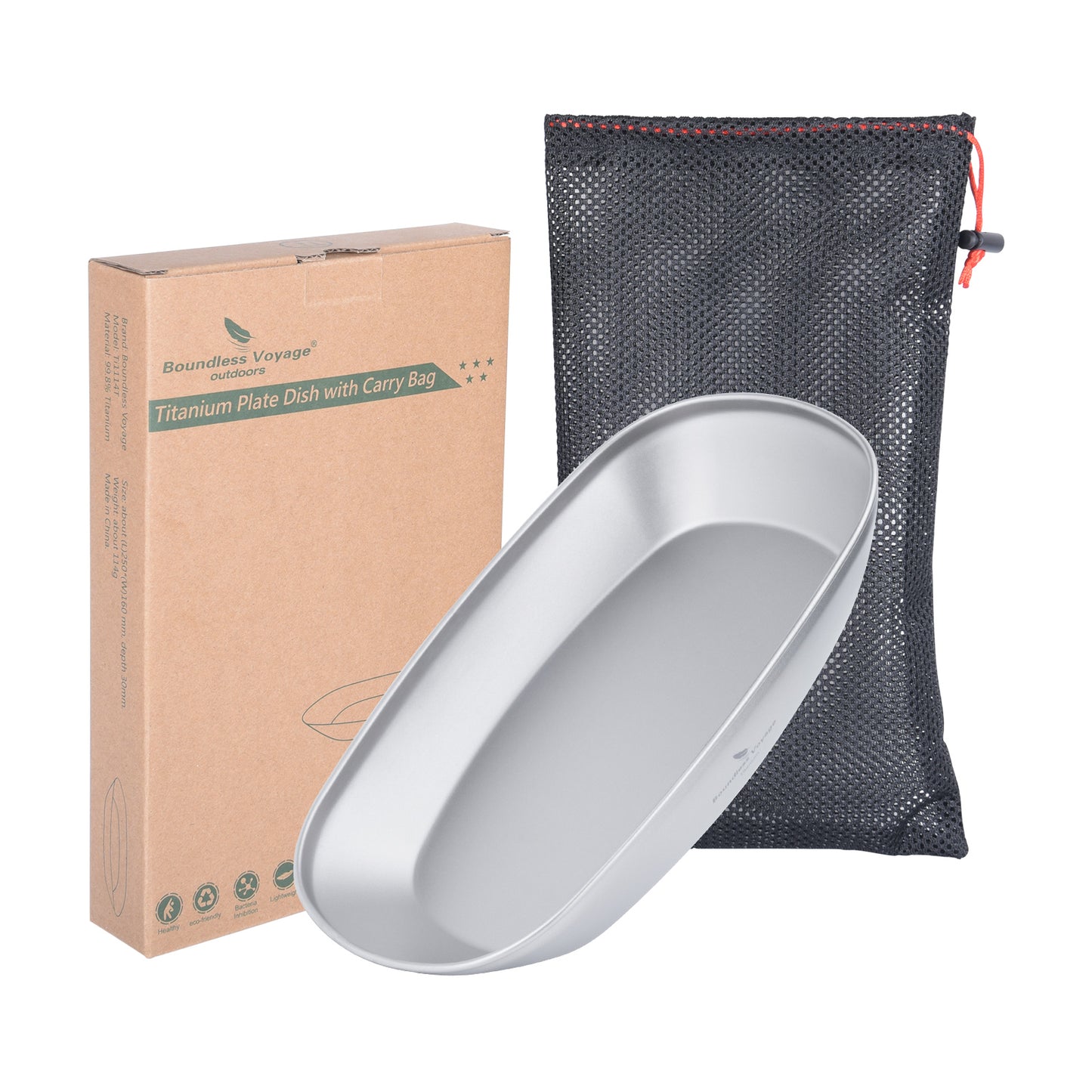 Boundless Voyage Ultralight Pure Titanium Plate, Portable Outdoor Camping Dish with Mesh Carry Bag for Hiking Backpacking Picnic Daily‑Use Tableware Ti1142T