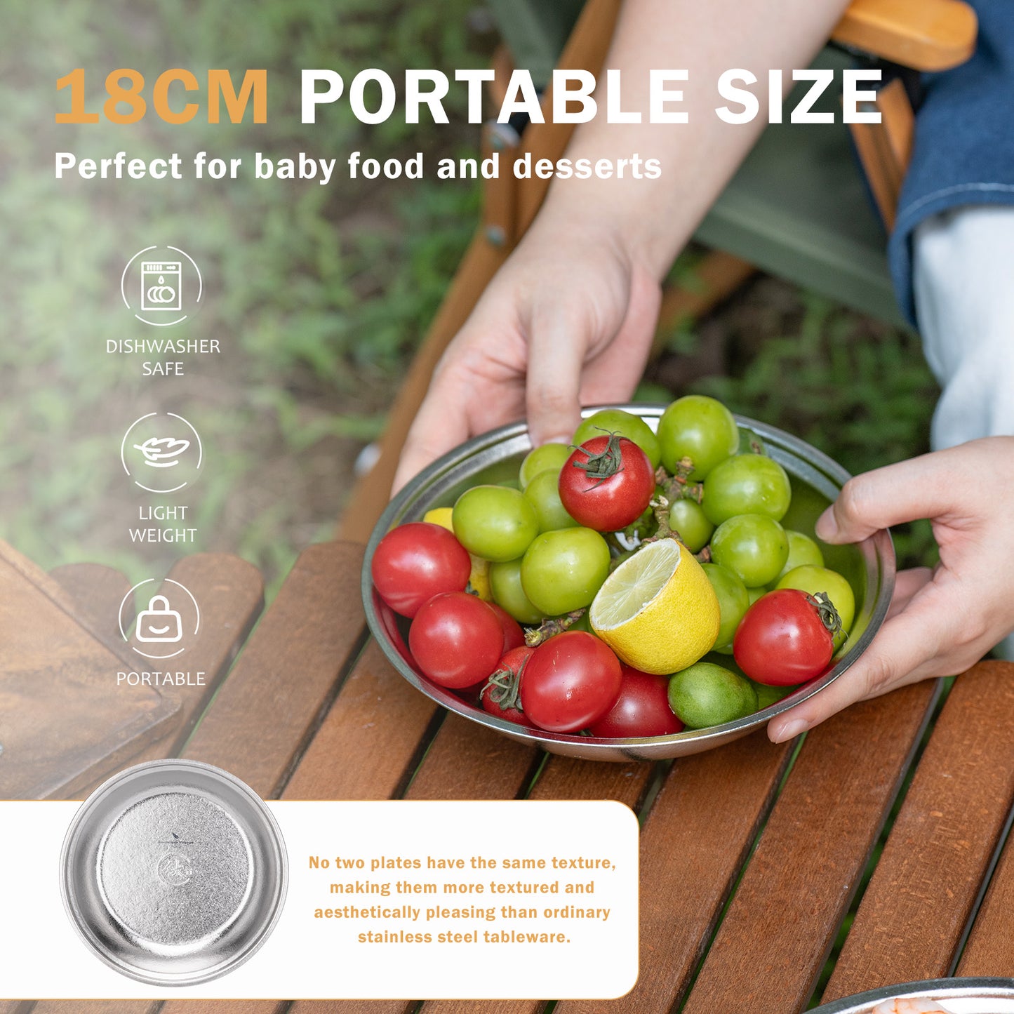 Boundless Voyage Titanium Round Plate 0.5mm Ultralight Coating-Free Dinner Dish for Camping Picnic Home Kitchen Ti1150T-Ti1154T