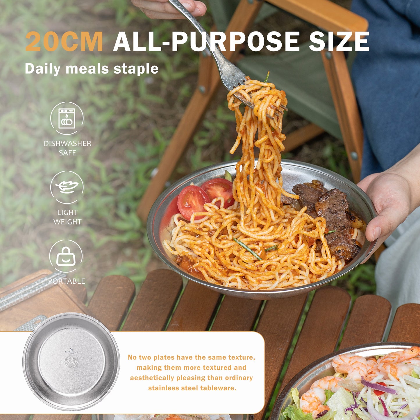 Boundless Voyage Titanium Round Plate 0.5mm Ultralight Coating-Free Dinner Dish for Camping Picnic Home Kitchen Ti1150T-Ti1154T