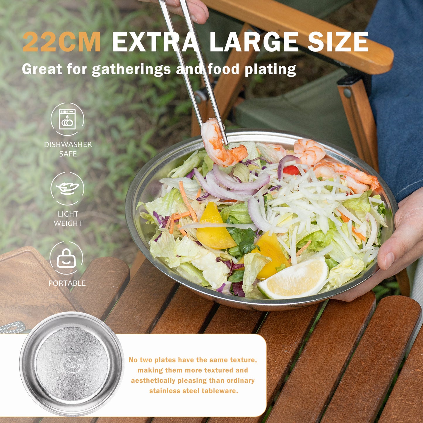 Boundless Voyage Titanium Round Plate 0.5mm Ultralight Coating-Free Dinner Dish for Camping Picnic Home Kitchen Ti1150T-Ti1154T