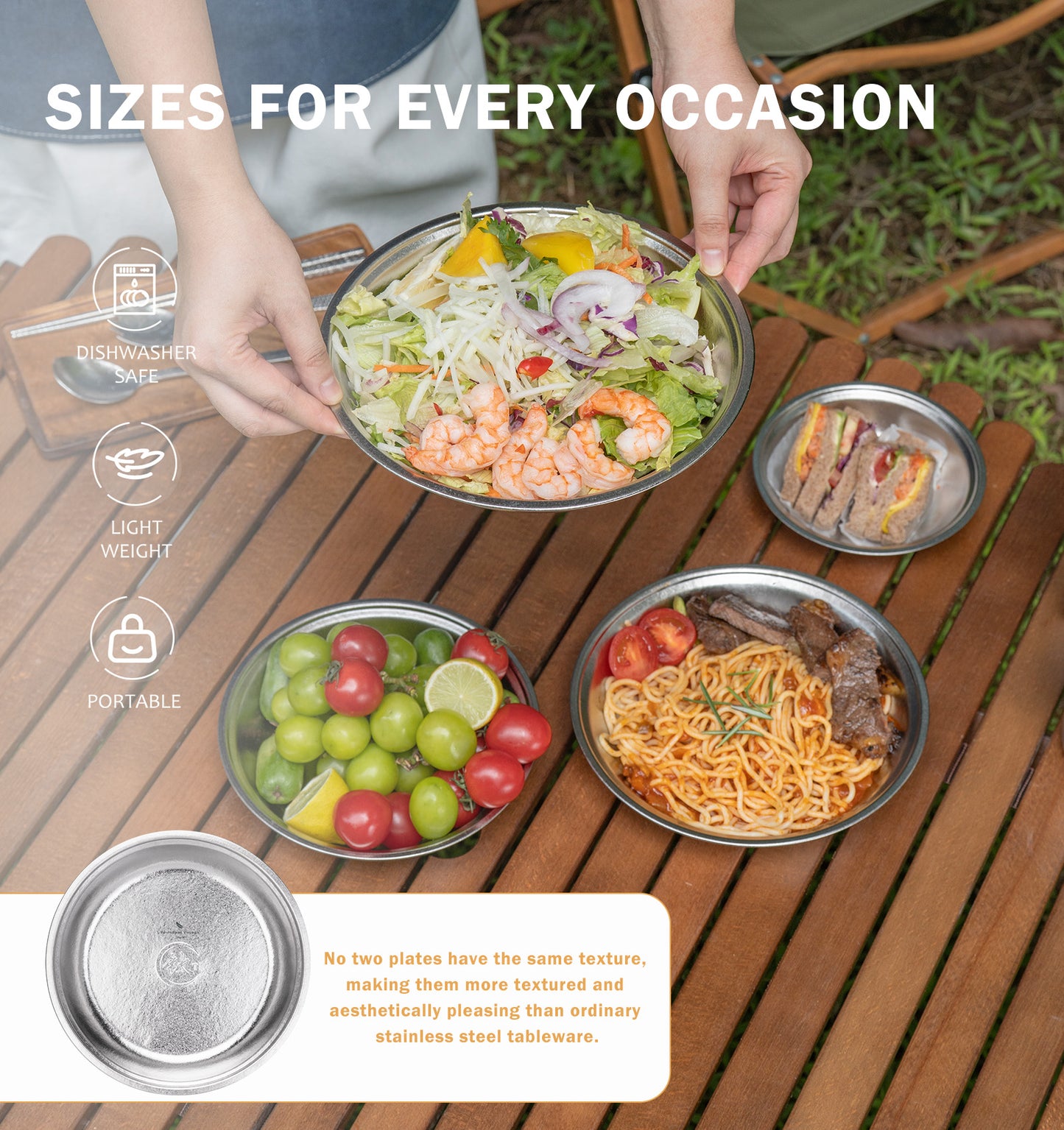 Boundless Voyage Titanium Round Plate 0.5mm Ultralight Coating-Free Dinner Dish for Camping Picnic Home Kitchen Ti1150T-Ti1154T