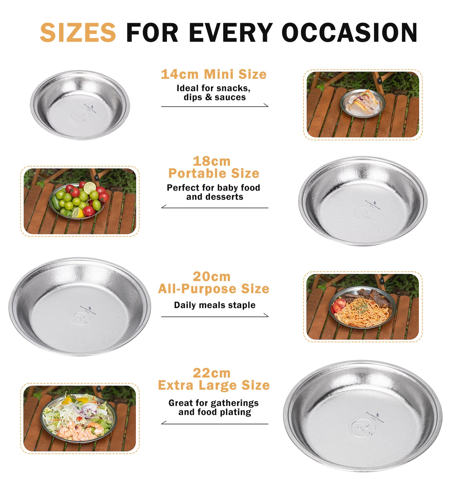 Boundless Voyage Titanium Round Plate 0.5mm Ultralight Coating-Free Dinner Dish for Camping Picnic Home Kitchen Ti1150T-Ti1154T