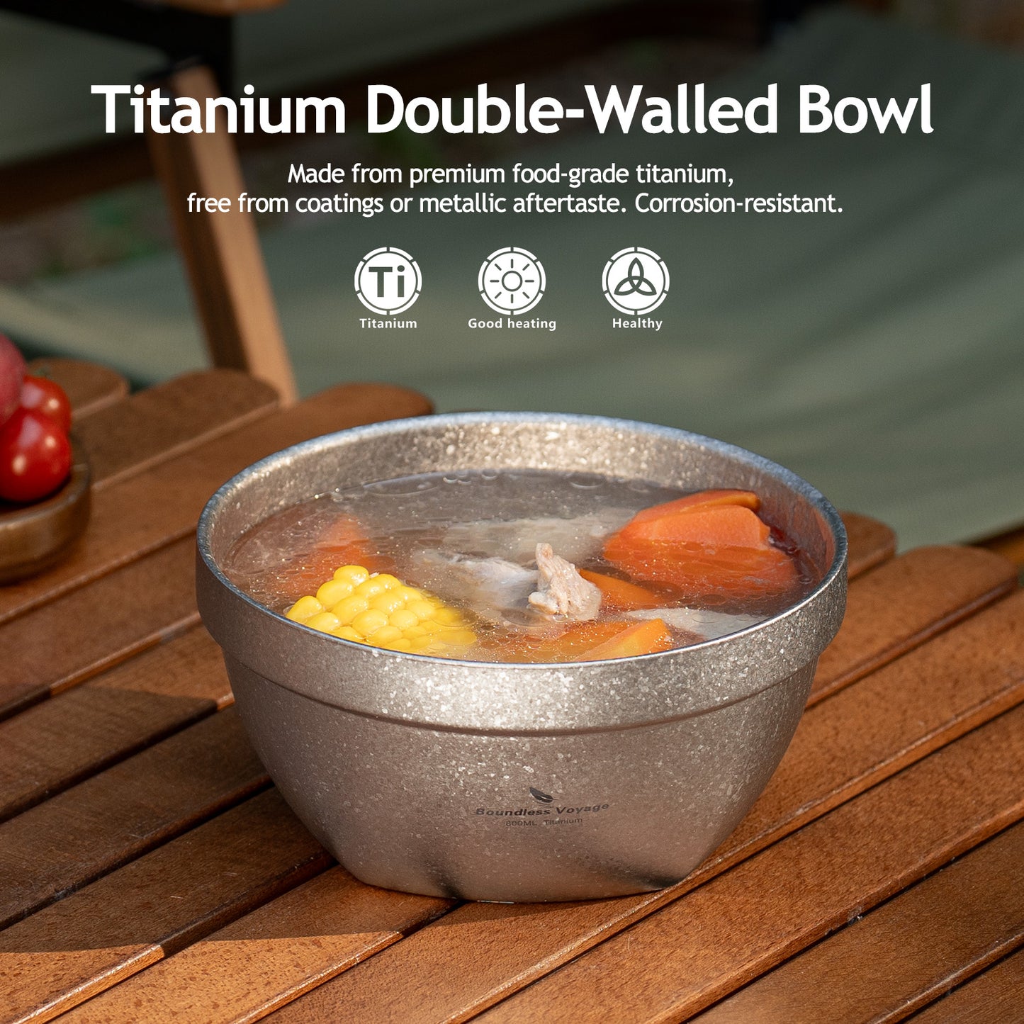 Boundless Voyage Crystallized Double Walled Pure Titanium Bowl 500ml / 800ml | Ultralight Portable Metal Tableware for Oatmeal, Rice, Soup, Outdoor Camping & Daily Home Use Ti1161T-Ti1163T