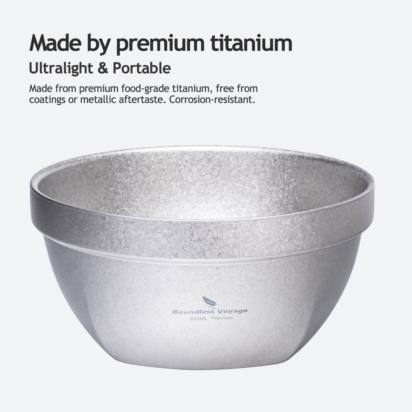 Boundless Voyage Crystallized Double Walled Pure Titanium Bowl 500ml / 800ml | Ultralight Portable Metal Tableware for Oatmeal, Rice, Soup, Outdoor Camping & Daily Home Use Ti1161T-Ti1163T