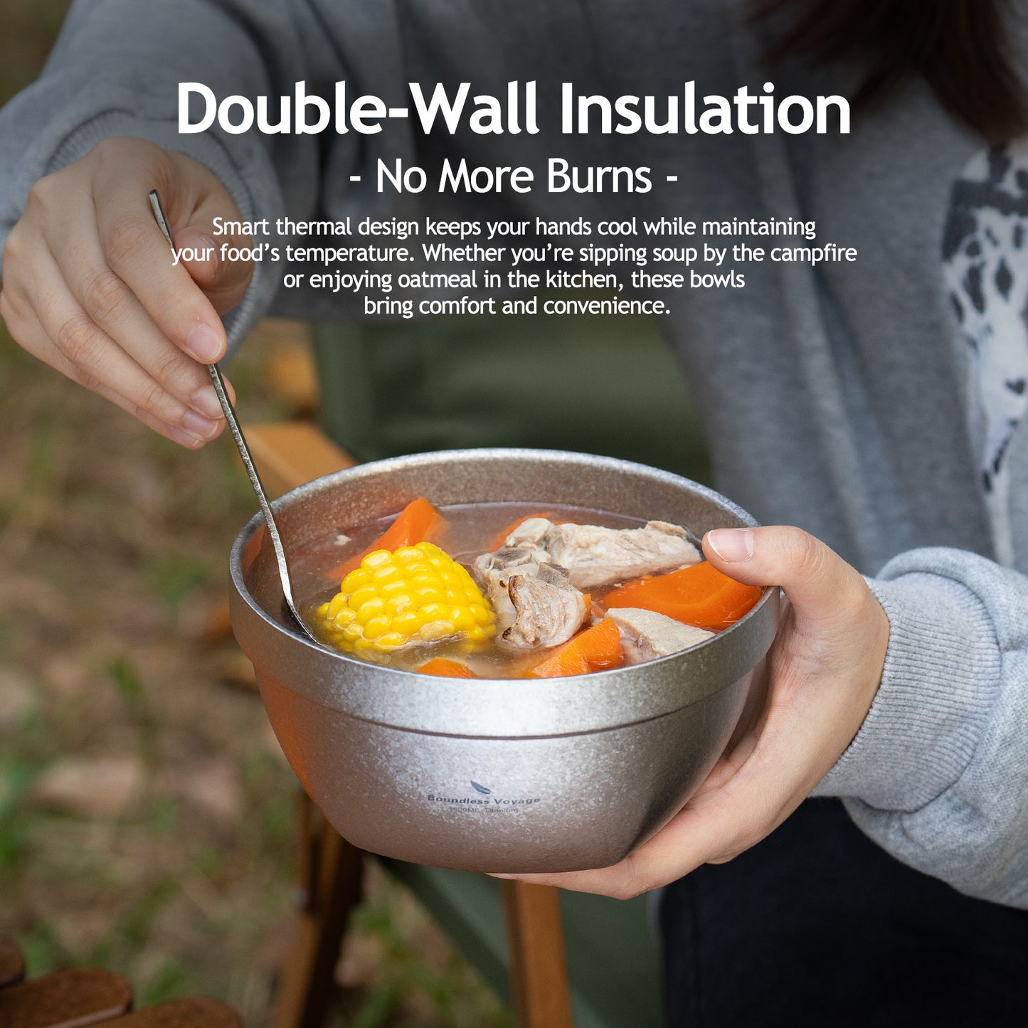 Boundless Voyage Crystallized Double Walled Pure Titanium Bowl 500ml / 800ml | Ultralight Portable Metal Tableware for Oatmeal, Rice, Soup, Outdoor Camping & Daily Home Use Ti1161T-Ti1163T