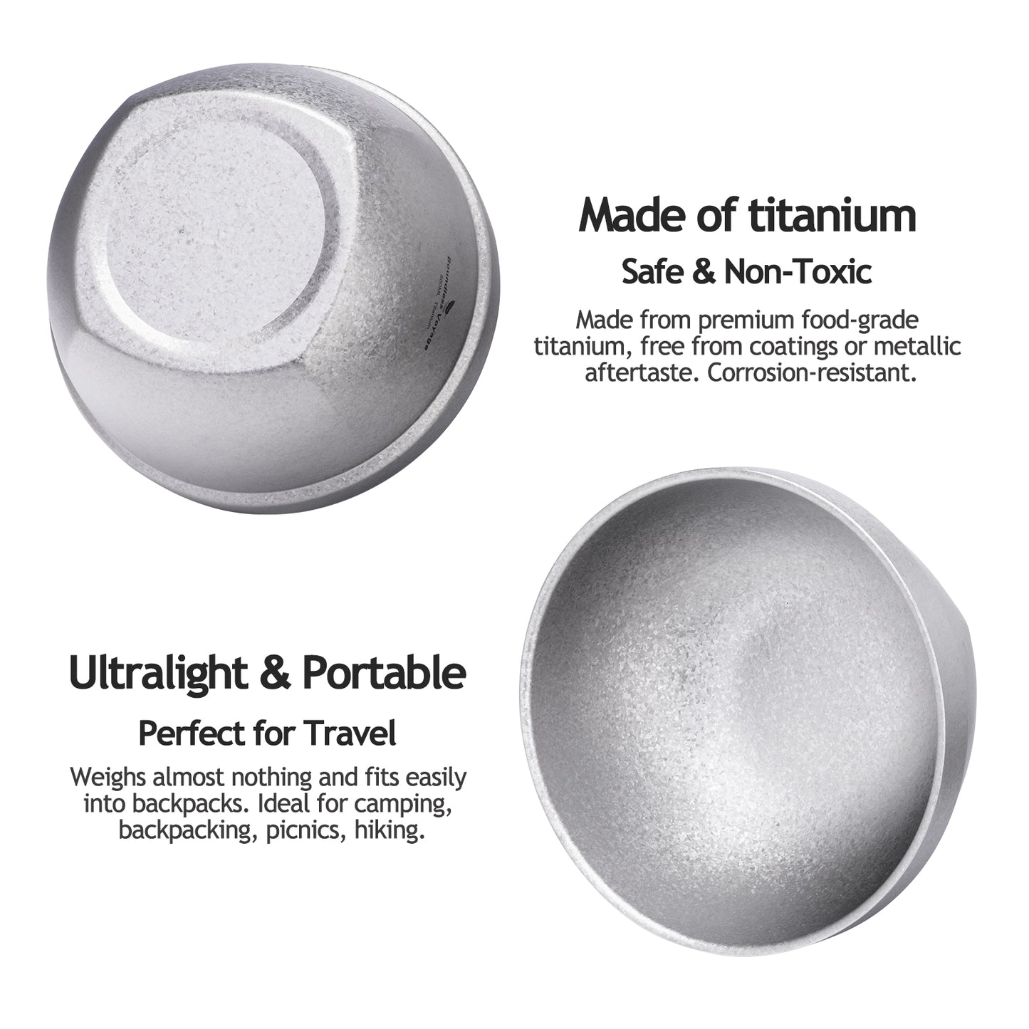 Boundless Voyage Crystallized Double Walled Pure Titanium Bowl 500ml / 800ml | Ultralight Portable Metal Tableware for Oatmeal, Rice, Soup, Outdoor Camping & Daily Home Use Ti1161T-Ti1163T