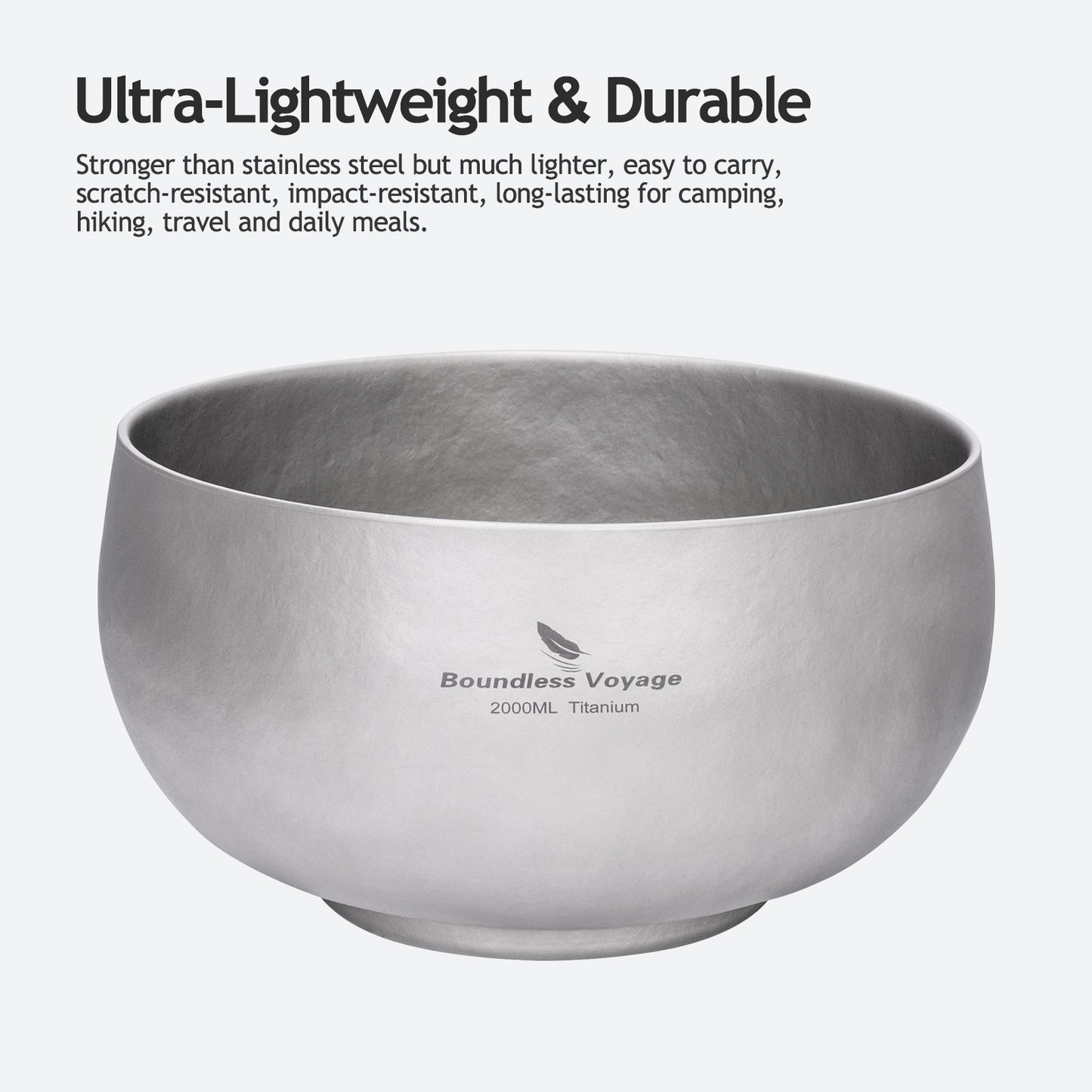 Boundless Voyage Sandblasted Double Walled Pure Titanium Bowl 380ml / 950ml / 2000ml | Lightweight Reusable Camping Tableware for Hiking Backpacking Picnic & Daily Home Use Ti1167A-Ti1167D
