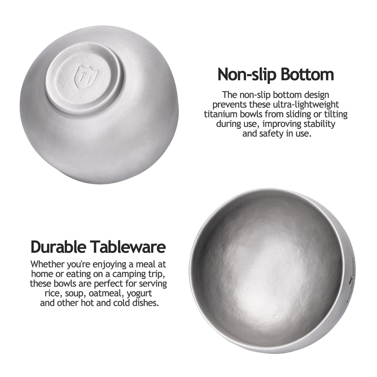 Boundless Voyage Double Walled Titanium Bowl 380ml / 950ml / 2000ml Lightweight Camping Bowls Titanium Reusable Bowl for Outdoor Hiking Backpacking Picnic Home