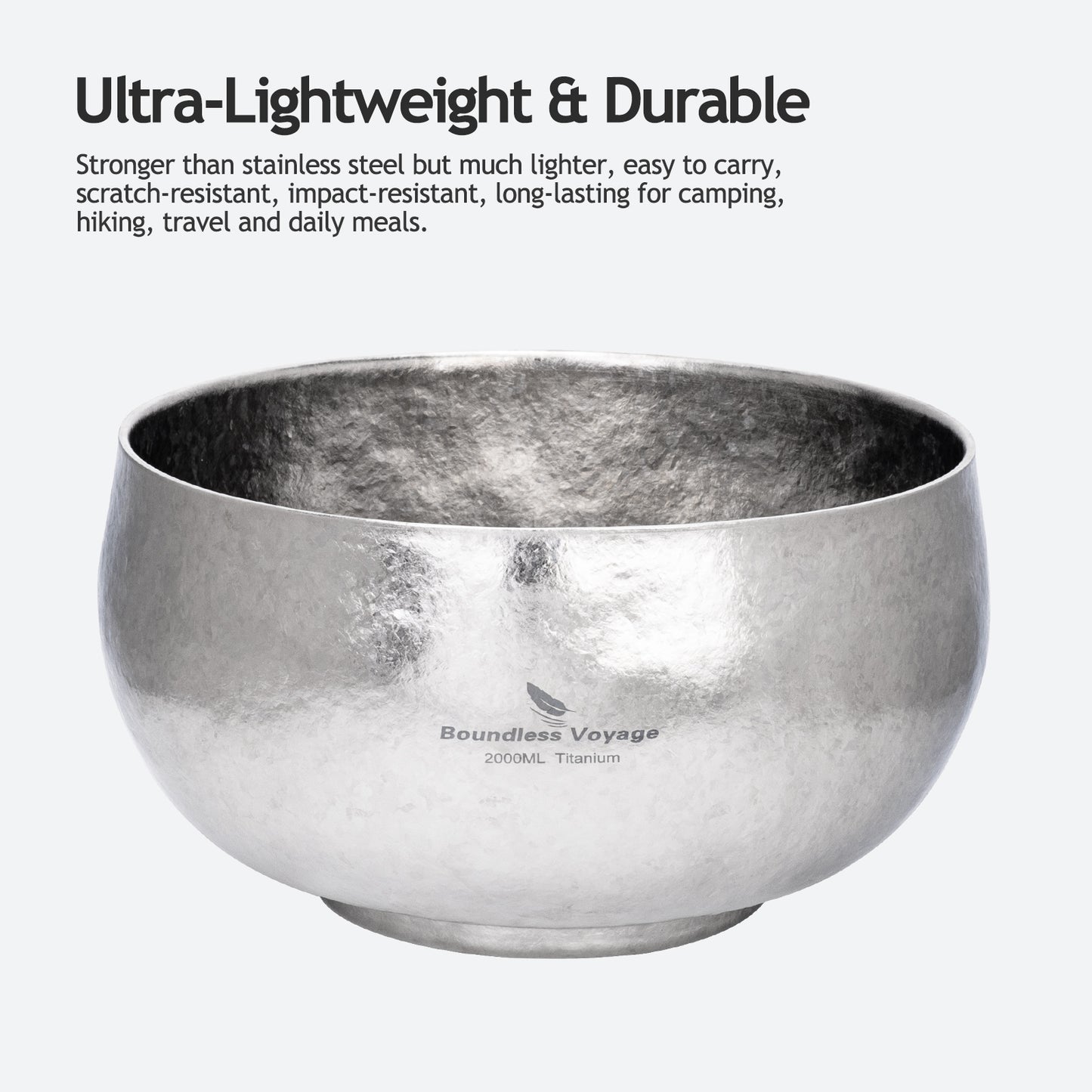 Boundless Voyage High-Temp Crystallized Double Walled Pure Titanium Bowl 380ml / 950ml / 2000ml | Lightweight Reusable Camping Tableware for Hiking Backpacking Picnic & Daily Home Use Ti1167A-Ti1167D