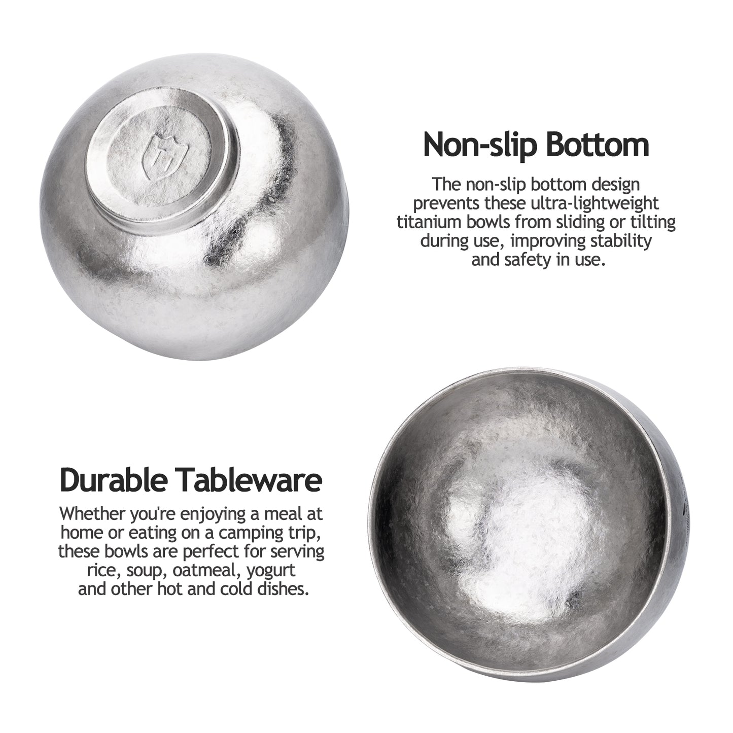 Boundless Voyage Double Walled Titanium Bowl 380ml / 950ml / 2000ml Lightweight Camping Bowls Titanium Reusable Bowl for Outdoor Hiking Backpacking Picnic Home
