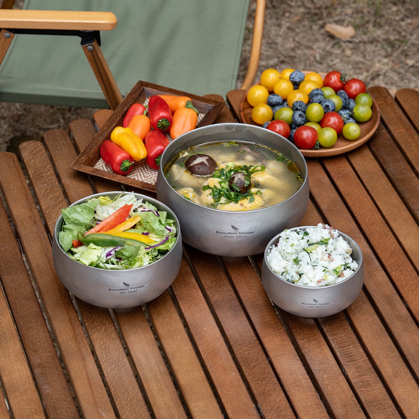 Boundless Voyage Double Walled Titanium Bowl 380ml / 950ml / 2000ml Lightweight Camping Bowls Titanium Reusable Bowl for Outdoor Hiking Backpacking Picnic Home