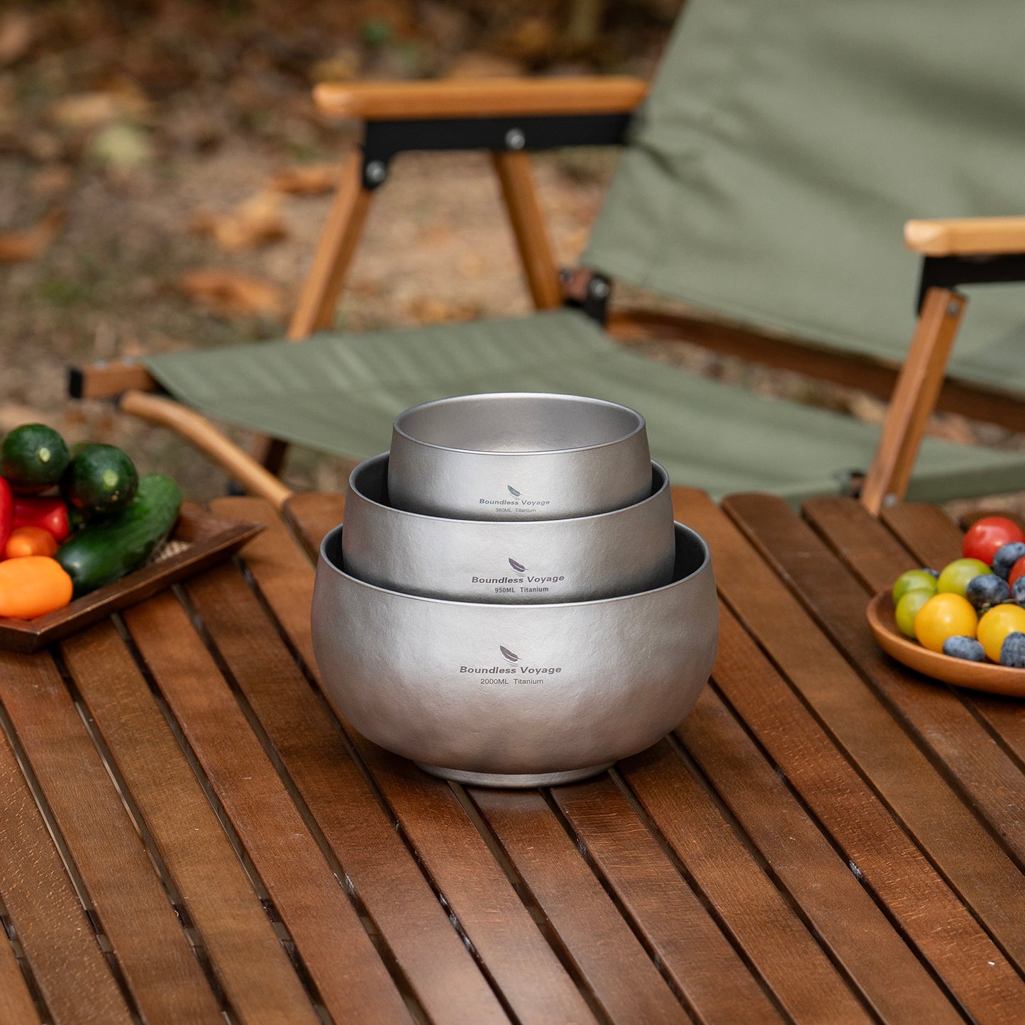 Boundless Voyage Double Walled Titanium Bowl 380ml / 950ml / 2000ml Lightweight Camping Bowls Titanium Reusable Bowl for Outdoor Hiking Backpacking Picnic Home