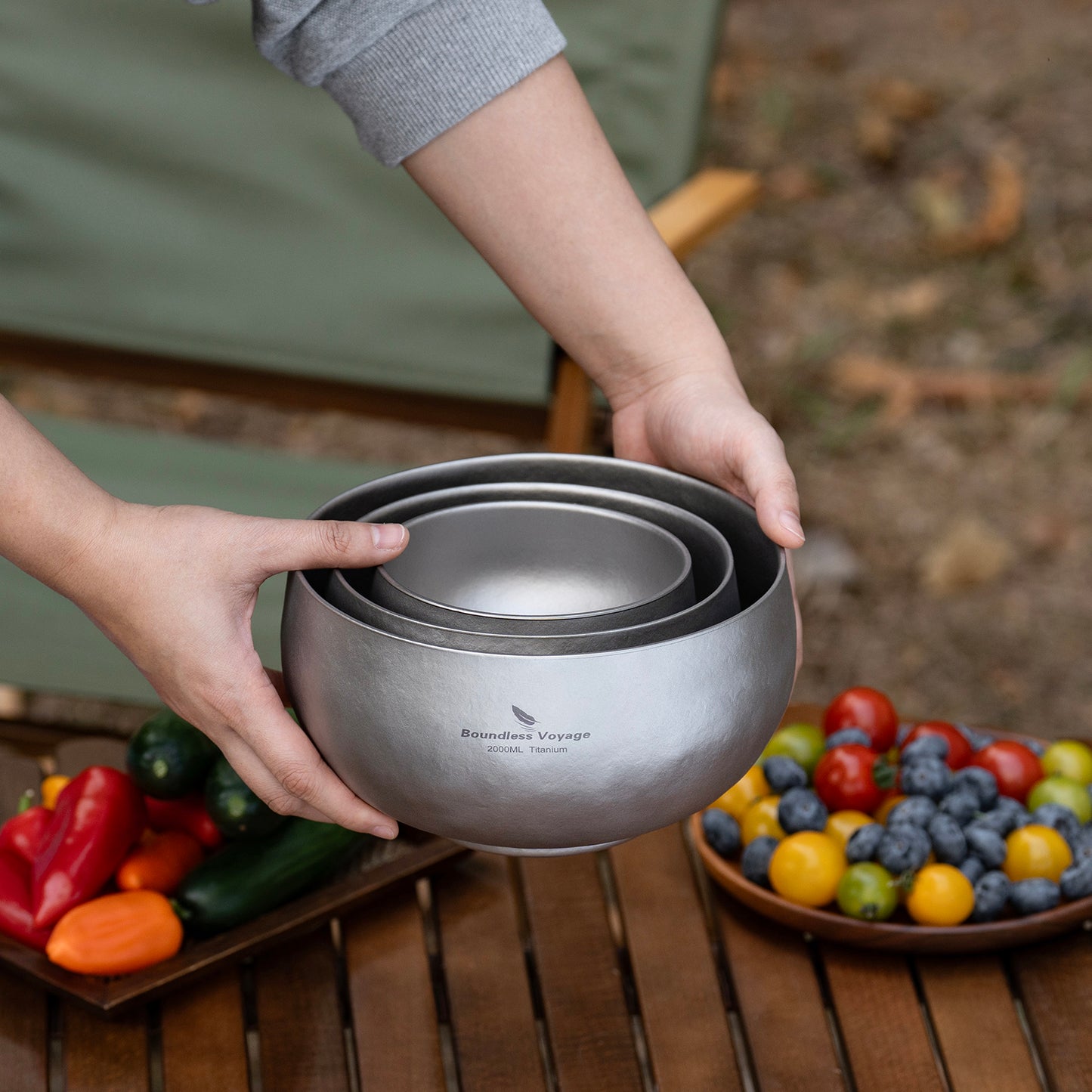 Boundless Voyage Double Walled Titanium Bowl 380ml / 950ml / 2000ml Lightweight Camping Bowls Titanium Reusable Bowl for Outdoor Hiking Backpacking Picnic Home
