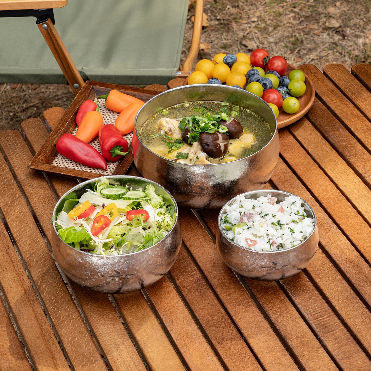 Boundless Voyage High-Temp Crystallized Double Walled Pure Titanium Bowl 380ml / 950ml / 2000ml | Lightweight Reusable Camping Tableware for Hiking Backpacking Picnic & Daily Home Use Ti1167A-Ti1167D