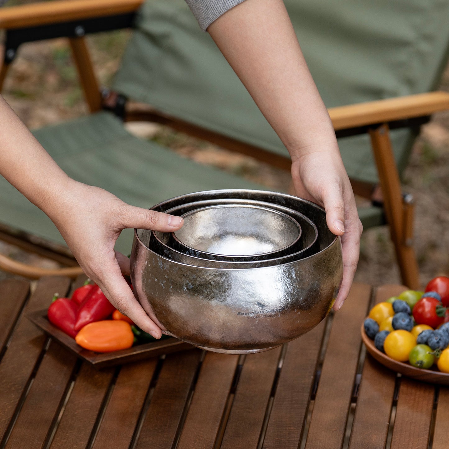 Boundless Voyage Double Walled Titanium Bowl 380ml / 950ml / 2000ml Lightweight Camping Bowls Titanium Reusable Bowl for Outdoor Hiking Backpacking Picnic Home