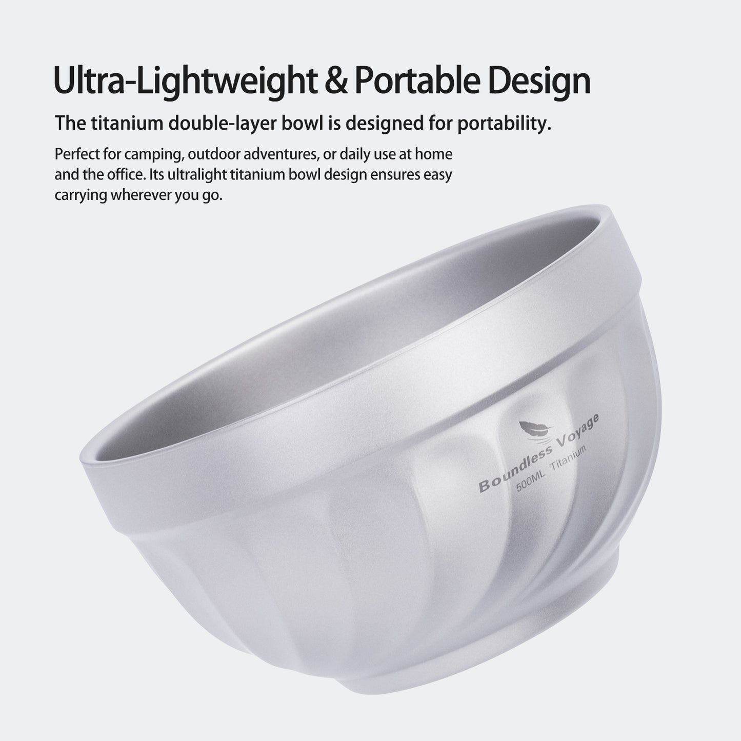 Boundless Voyage 500ml / 800ml Sandblasted Double Walled Pure Titanium Bowl | Ultralight Portable Dinnerware for Rice, Soup, Oatmeal, Yogurt, Camping & Travel Ti1168T-Ti1170T