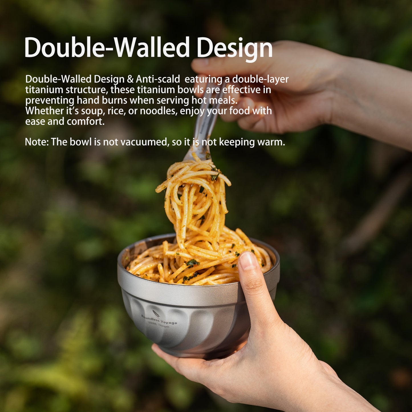 Boundless Voyage 500ml / 800ml Sandblasted Double Walled Pure Titanium Bowl | Ultralight Portable Dinnerware for Rice, Soup, Oatmeal, Yogurt, Camping & Travel Ti1168T-Ti1170T