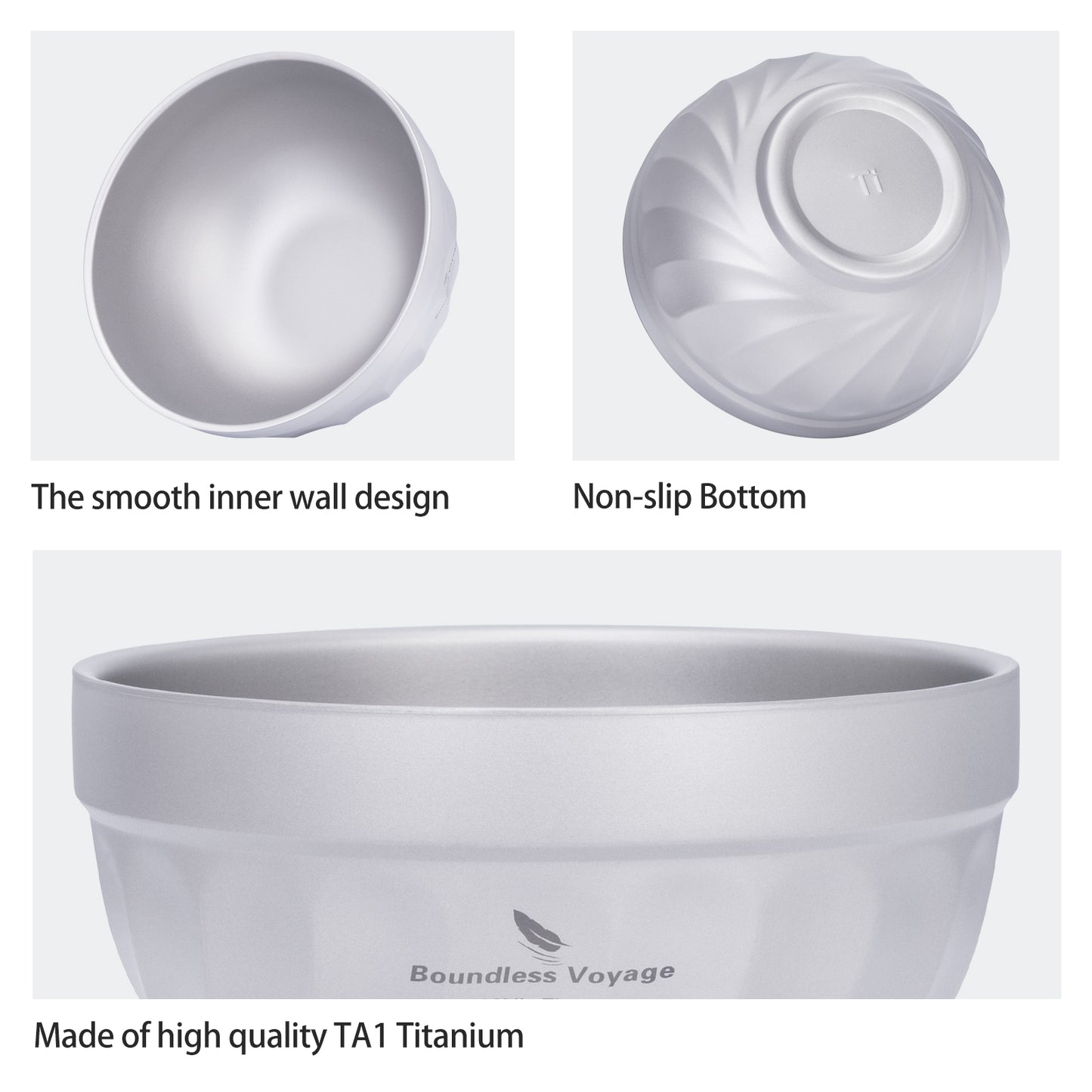 Boundless Voyage 500ml / 800ml Sandblasted Double Walled Pure Titanium Bowl | Ultralight Portable Dinnerware for Rice, Soup, Oatmeal, Yogurt, Camping & Travel Ti1168T-Ti1170T