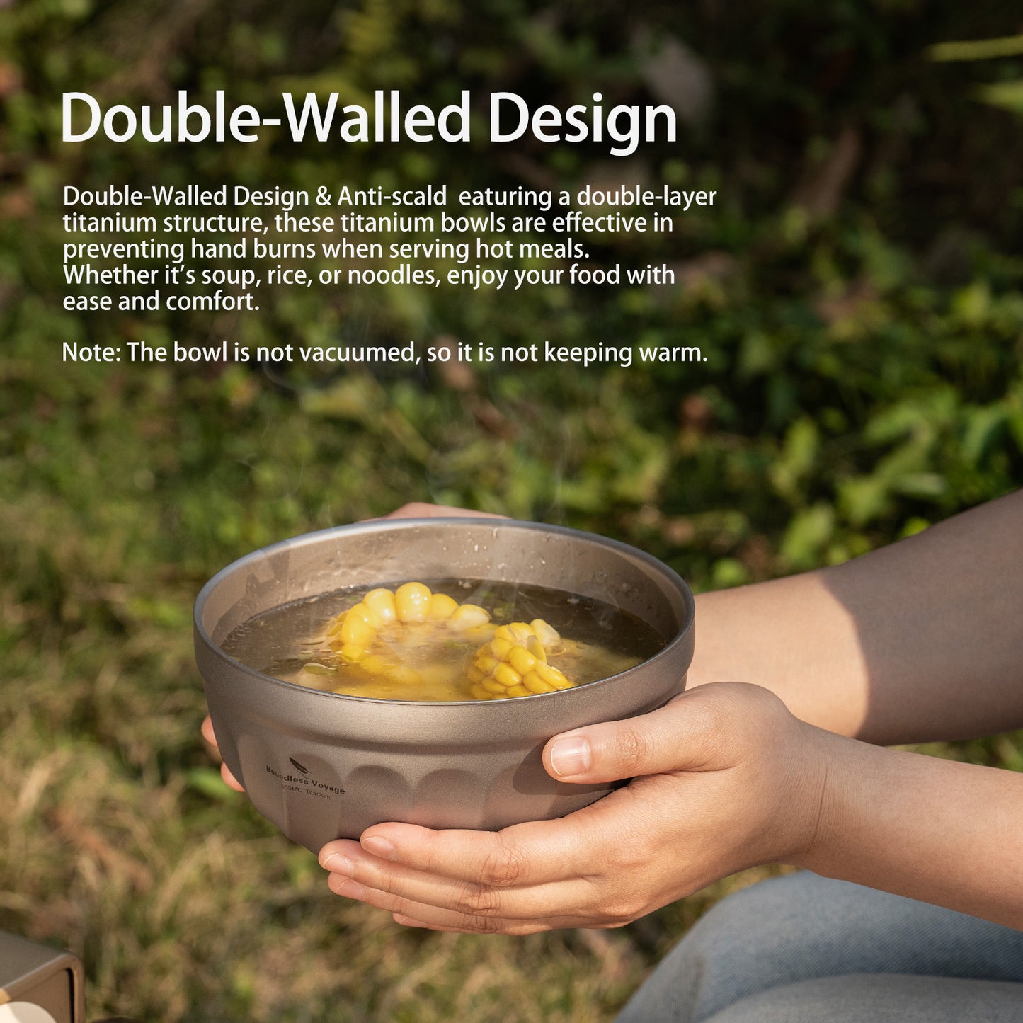 Boundless Voyage 500ml / 800ml Sandblasted Double Walled Pure Titanium Bowl | Ultralight Portable Dinnerware for Rice, Soup, Oatmeal, Yogurt, Camping & Travel Ti1168T-Ti1170T