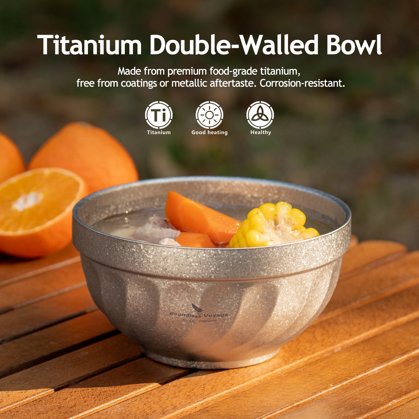 Boundless Voyage 500ml / 800ml High-Temp Crystallized Double Walled Pure Titanium Bowl | Ultralight Portable Dinnerware for Rice, Soup, Oatmeal, Yogurt, Camping & Travel Ti1168T-Ti1170T