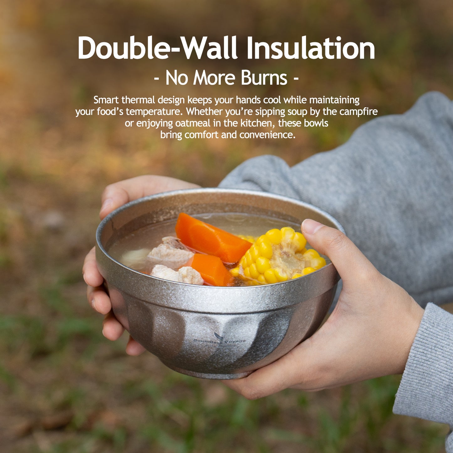 Boundless Voyage 500ml / 800ml High-Temp Crystallized Double Walled Pure Titanium Bowl | Ultralight Portable Dinnerware for Rice, Soup, Oatmeal, Yogurt, Camping & Travel Ti1168T-Ti1170T