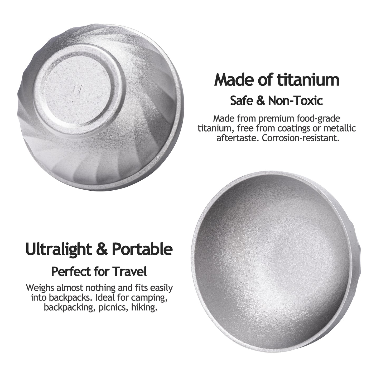 Boundless Voyage 500ml / 800ml High-Temp Crystallized Double Walled Pure Titanium Bowl | Ultralight Portable Dinnerware for Rice, Soup, Oatmeal, Yogurt, Camping & Travel Ti1168T-Ti1170T