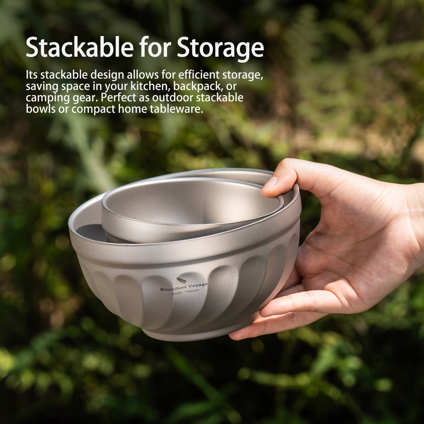 Boundless Voyage 500ml / 800ml Sandblasted Double Walled Pure Titanium Bowl | Ultralight Portable Dinnerware for Rice, Soup, Oatmeal, Yogurt, Camping & Travel Ti1168T-Ti1170T