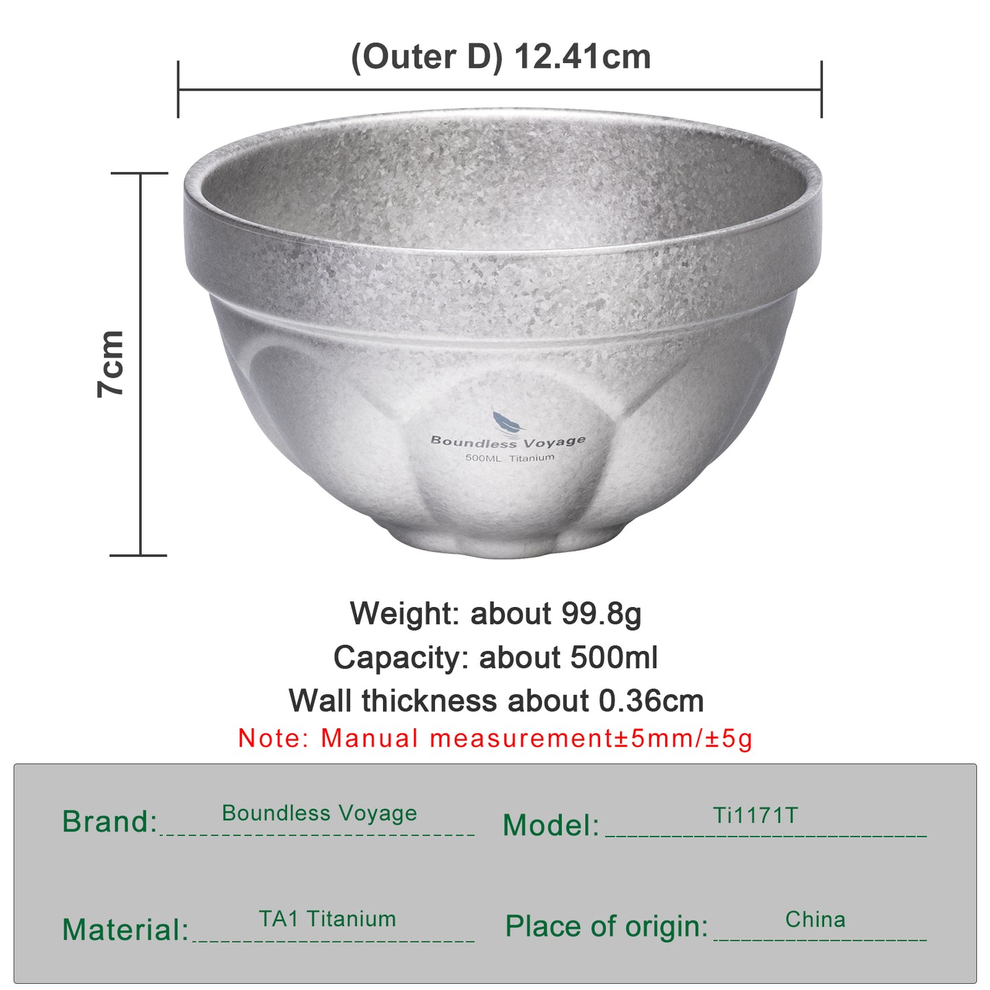 Boundless Voyage Crystallized Double Walled Pure Titanium Bowl 500ml / 800ml | Ultralight Durable Portable Serving Tableware for Rice, Soup, Oatmeal, Yogurt, Camping & Travel Ti1171T-Ti1173T