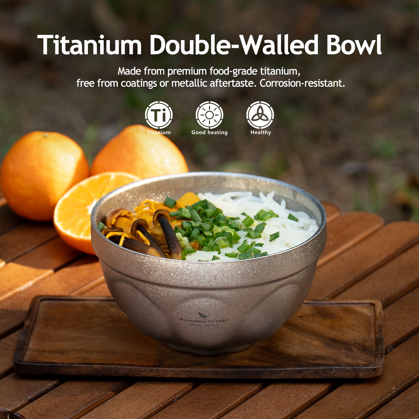 Boundless Voyage Crystallized Double Walled Pure Titanium Bowl 500ml / 800ml | Ultralight Durable Portable Serving Tableware for Rice, Soup, Oatmeal, Yogurt, Camping & Travel Ti1171T-Ti1173T