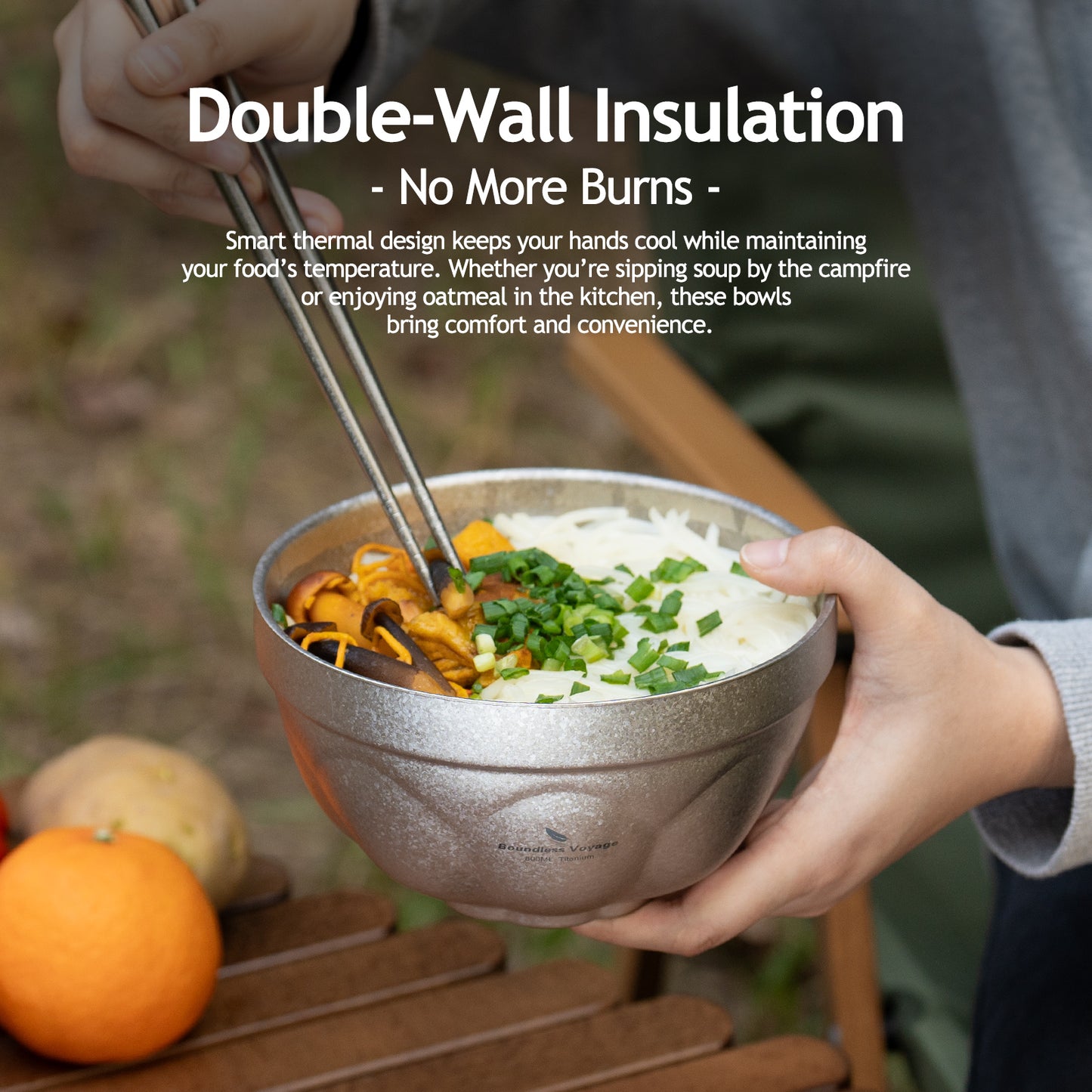 Boundless Voyage Crystallized Double Walled Pure Titanium Bowl 500ml / 800ml | Ultralight Durable Portable Serving Tableware for Rice, Soup, Oatmeal, Yogurt, Camping & Travel Ti1171T-Ti1173T