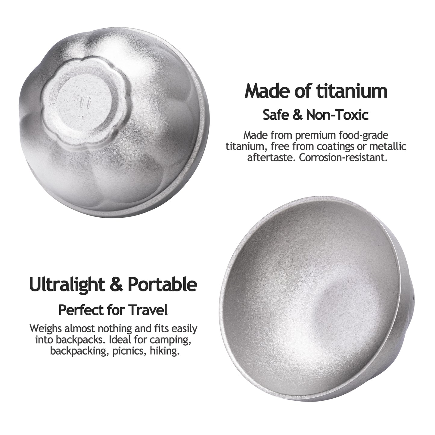 Boundless Voyage Crystallized Double Walled Pure Titanium Bowl 500ml / 800ml | Ultralight Durable Portable Serving Tableware for Rice, Soup, Oatmeal, Yogurt, Camping & Travel Ti1171T-Ti1173T